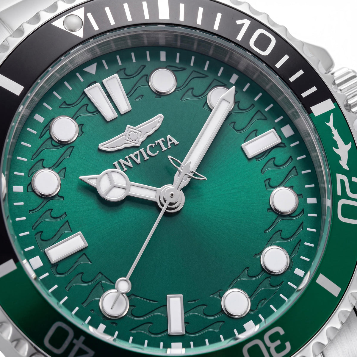 Invicta Pro Diver 49705 Reloj de cuarzo para hombre, 43 mm, esfera verde, brazalete de acero inoxidable tono plateado, 10 ATM, Photo 2