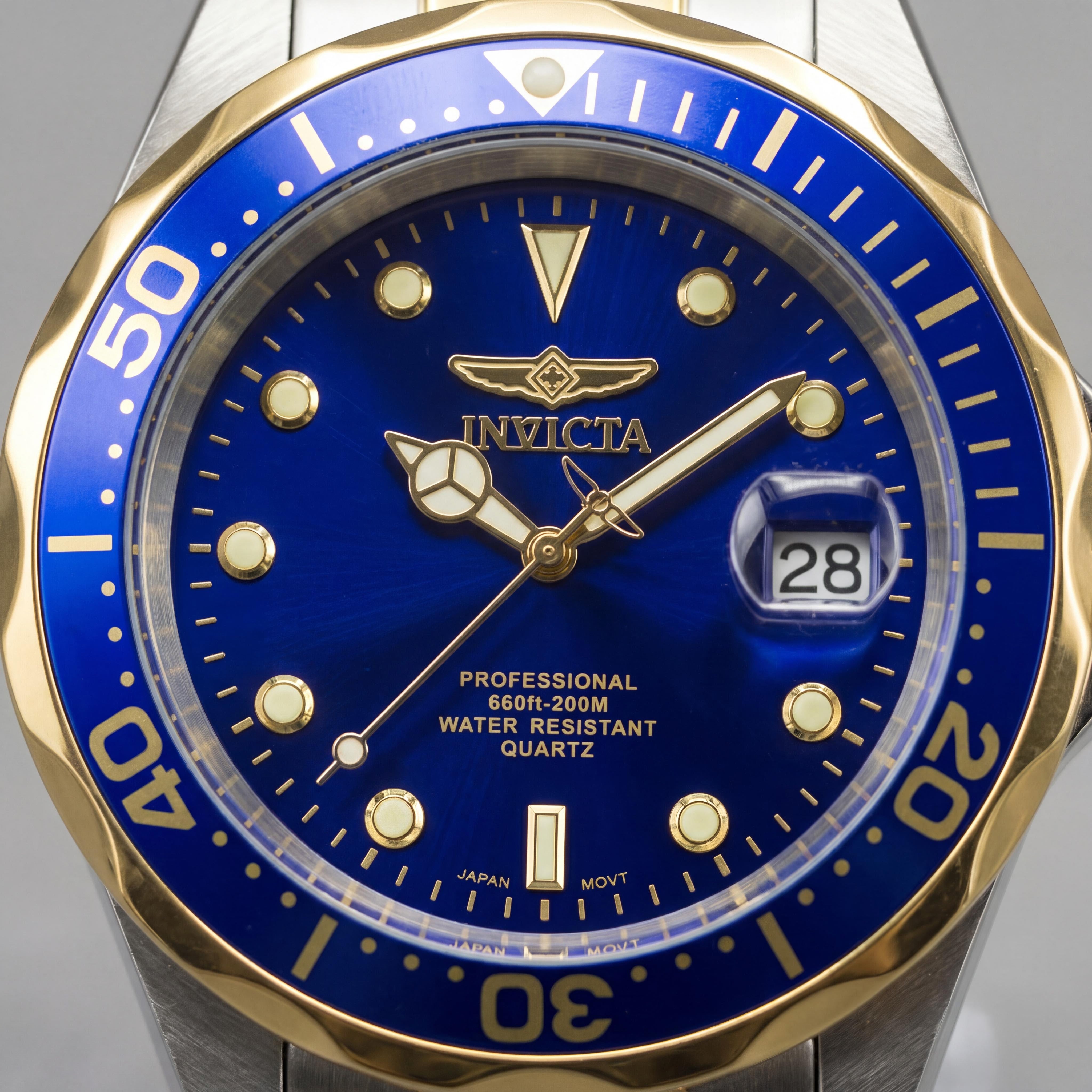 Invicta Pro Diver 17050 Men's Quartz Stainless Steel & 18k Gold IP Blue Dial 37mm Watch, Photo 2