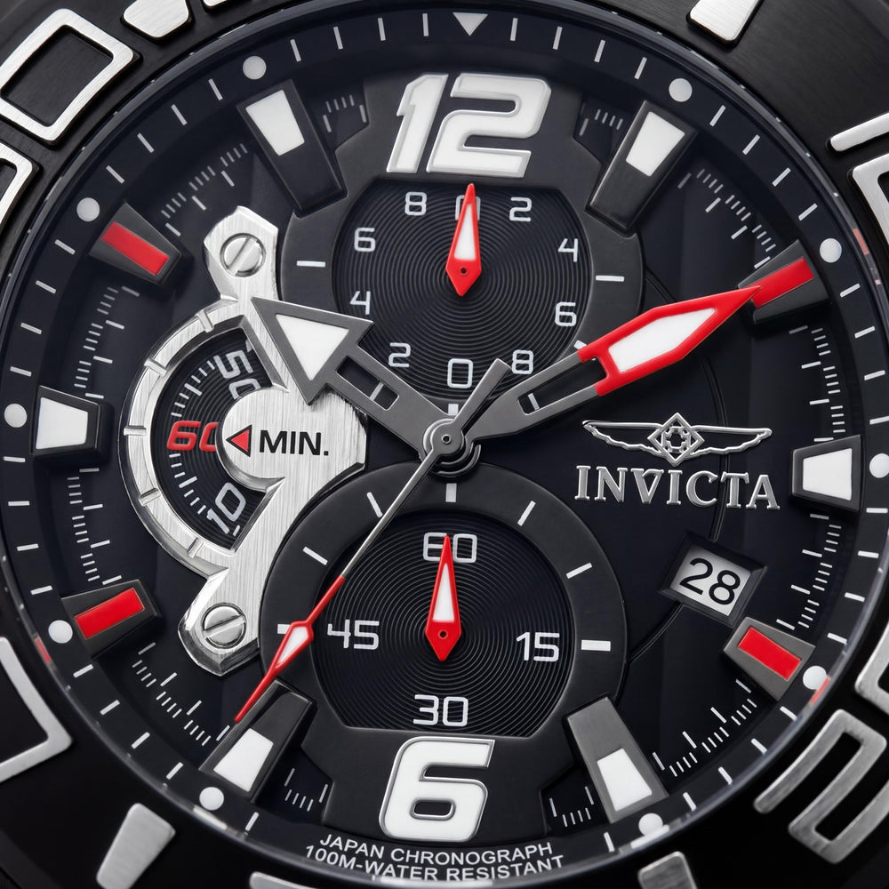Reloj de cuarzo Invicta para hombre, modelo Pro Diver, con caja negra, correa de silicona roja y cronógrafo, 50 mm