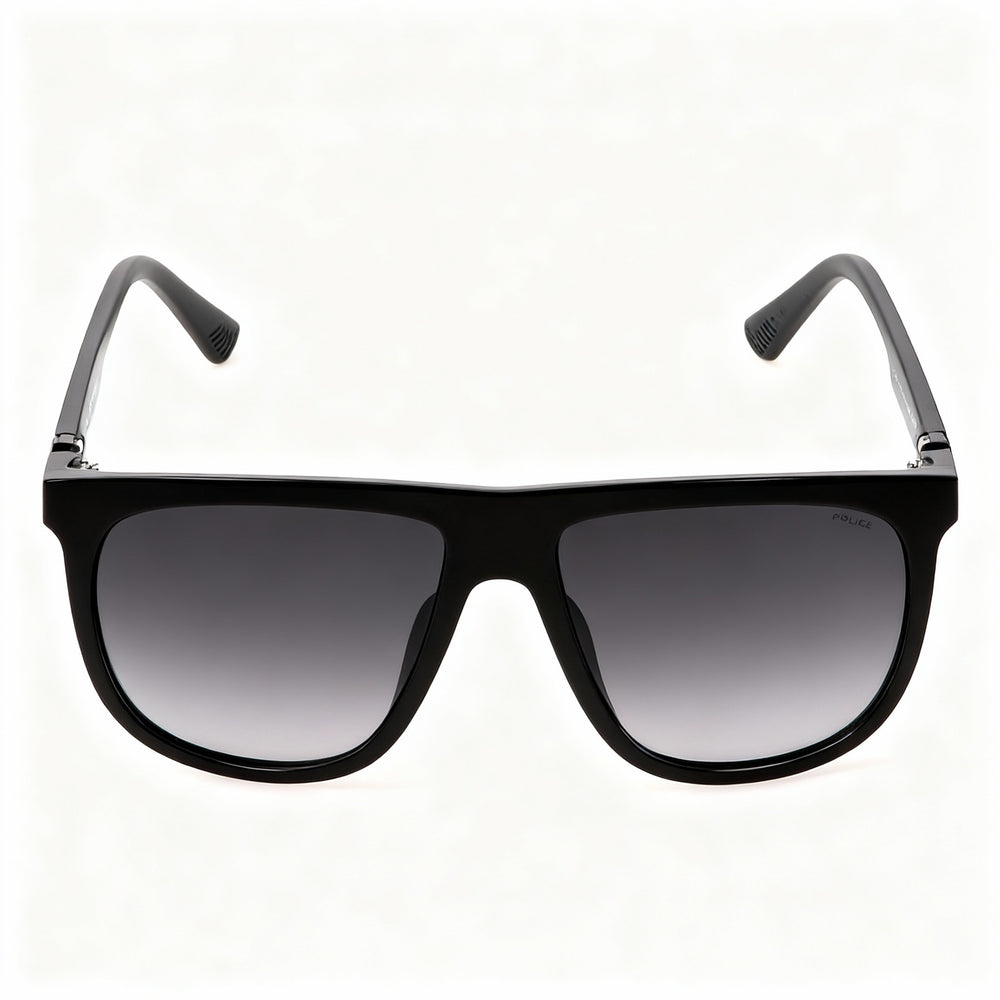 Police Casual Men's Injected Shiny Black Frame Polycarbonate Smoke Gradient Non-Polarized Sunglasses