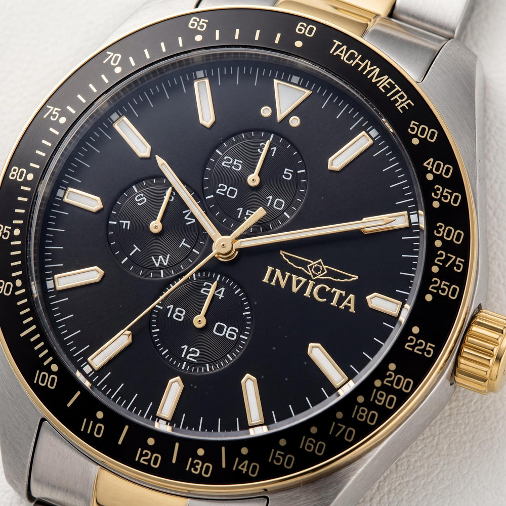 Reloj de cuarzo Invicta Aviator para hombre, acero inoxidable dorado, luminoso, resistente al agua hasta 100 m, 45 mm