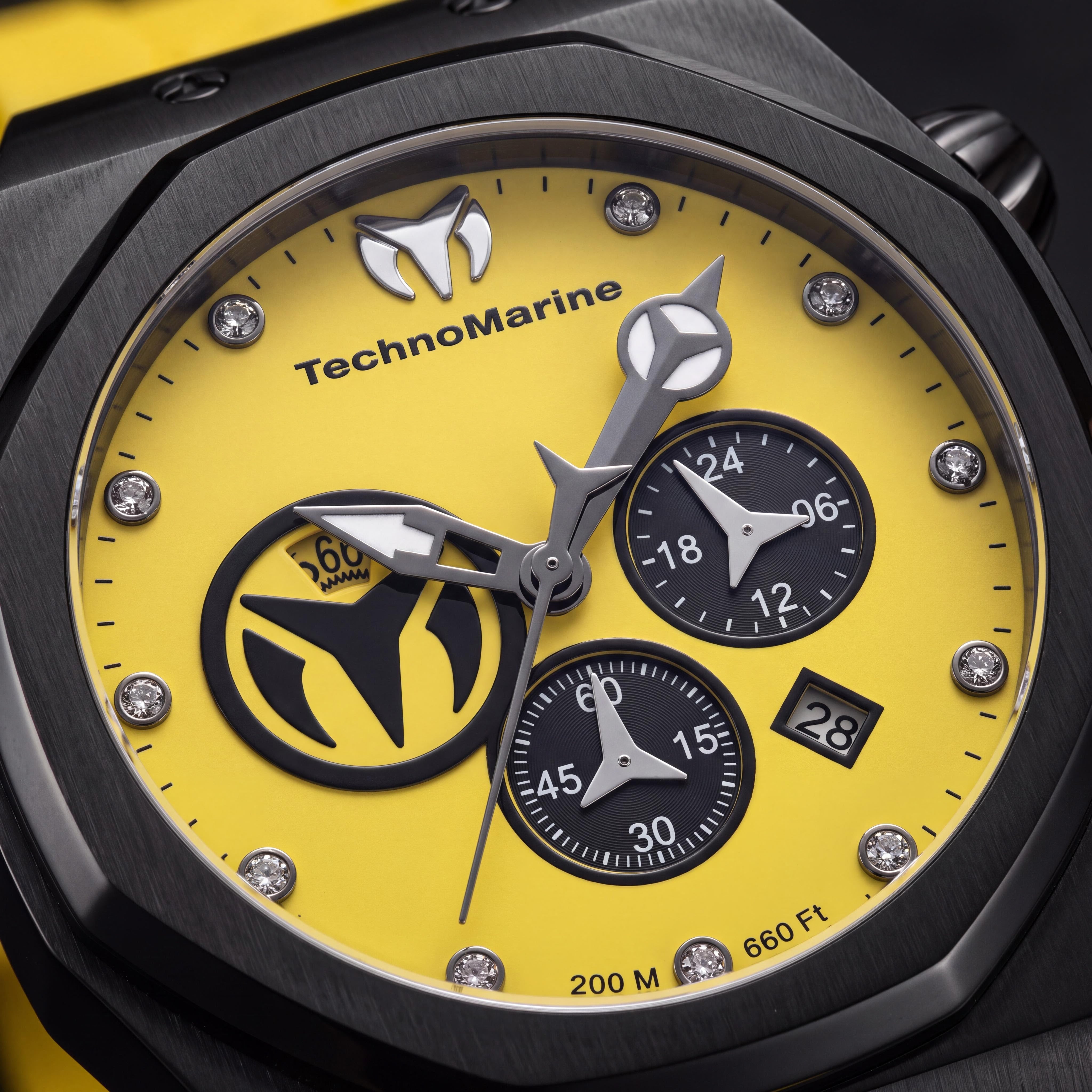 TechnoMarine Reef - Sun TM-523002 Men's Chronograph Quartz Watch, Black Case, Yellow Silicone Strap, 45mm, Photo 2