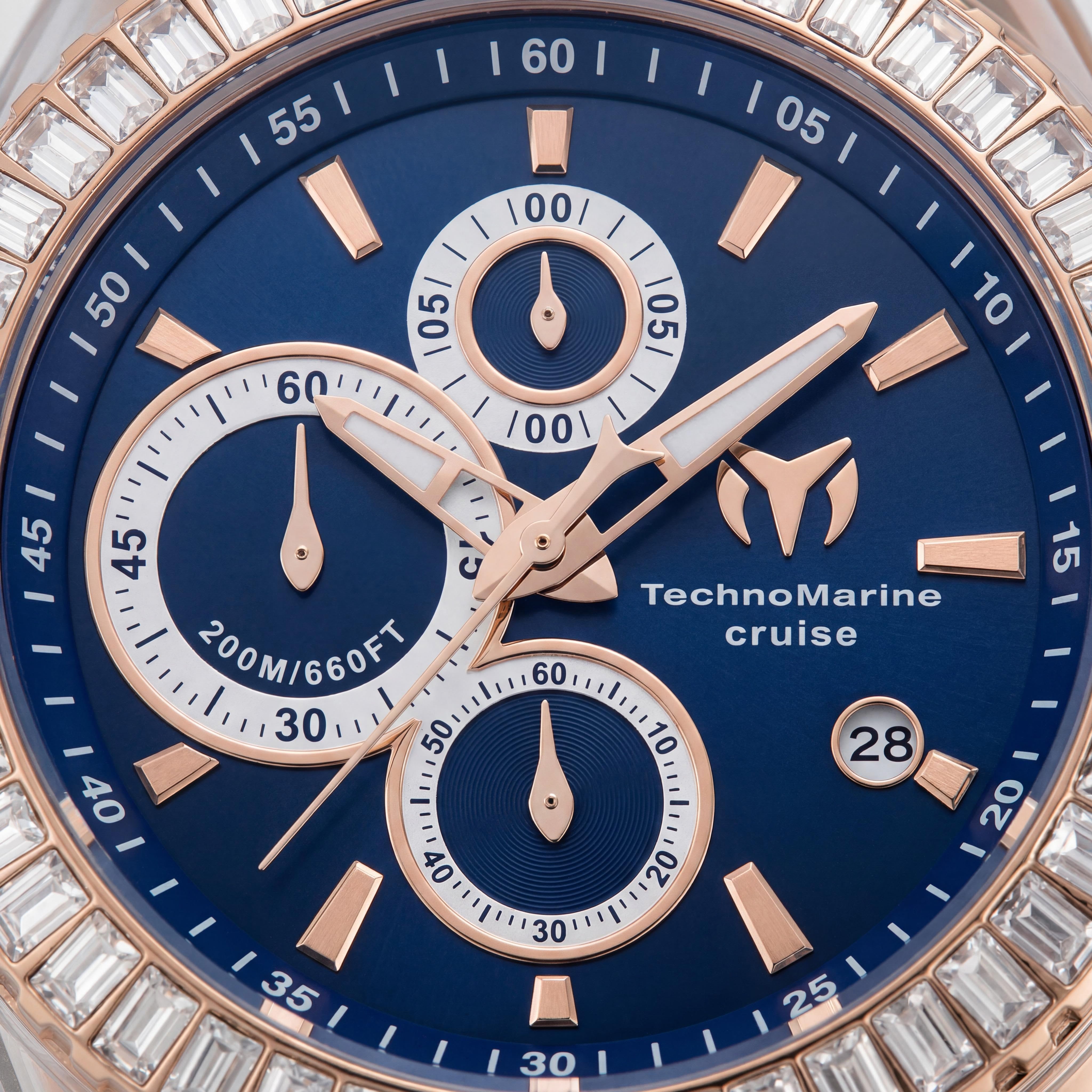 Technomarine strap Men's Blue & Rose Gold Tone Silicone Quartz Watch 45mm Glow In The Dark 200m WR, Photo 2