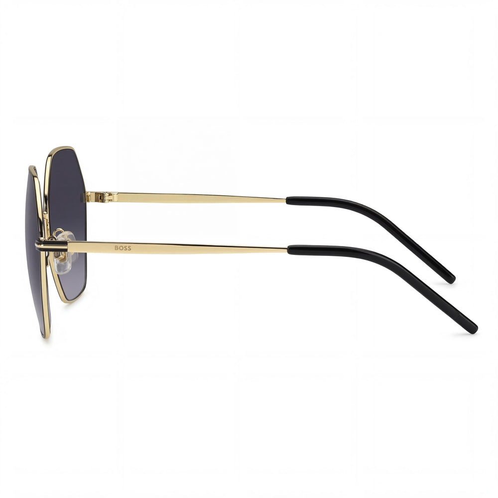 Hugo Boss BOSS 1589/S Gafas de Sol Redondas para Mujer Ligeras y Minimalistas en Acero Inoxidable Negro Dorado Gris con Protección UV y Cristales Gris Oscuro Degradado 57-17-140