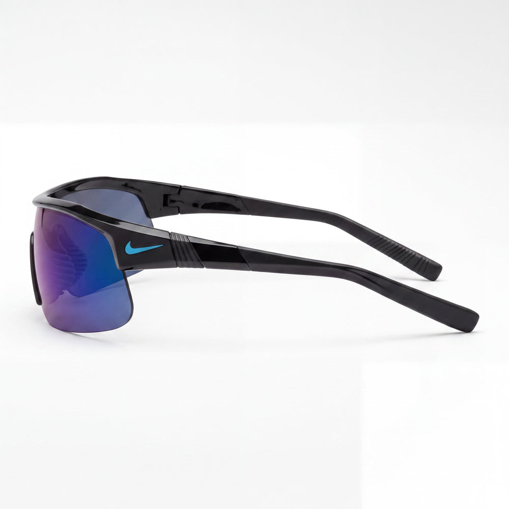 Gafas de sol para hombre Nike SHOW X1 DX6520 010, montura de plástico negro con puente nasal ventilado, lentes no polarizadas con espejo azul y protección UV