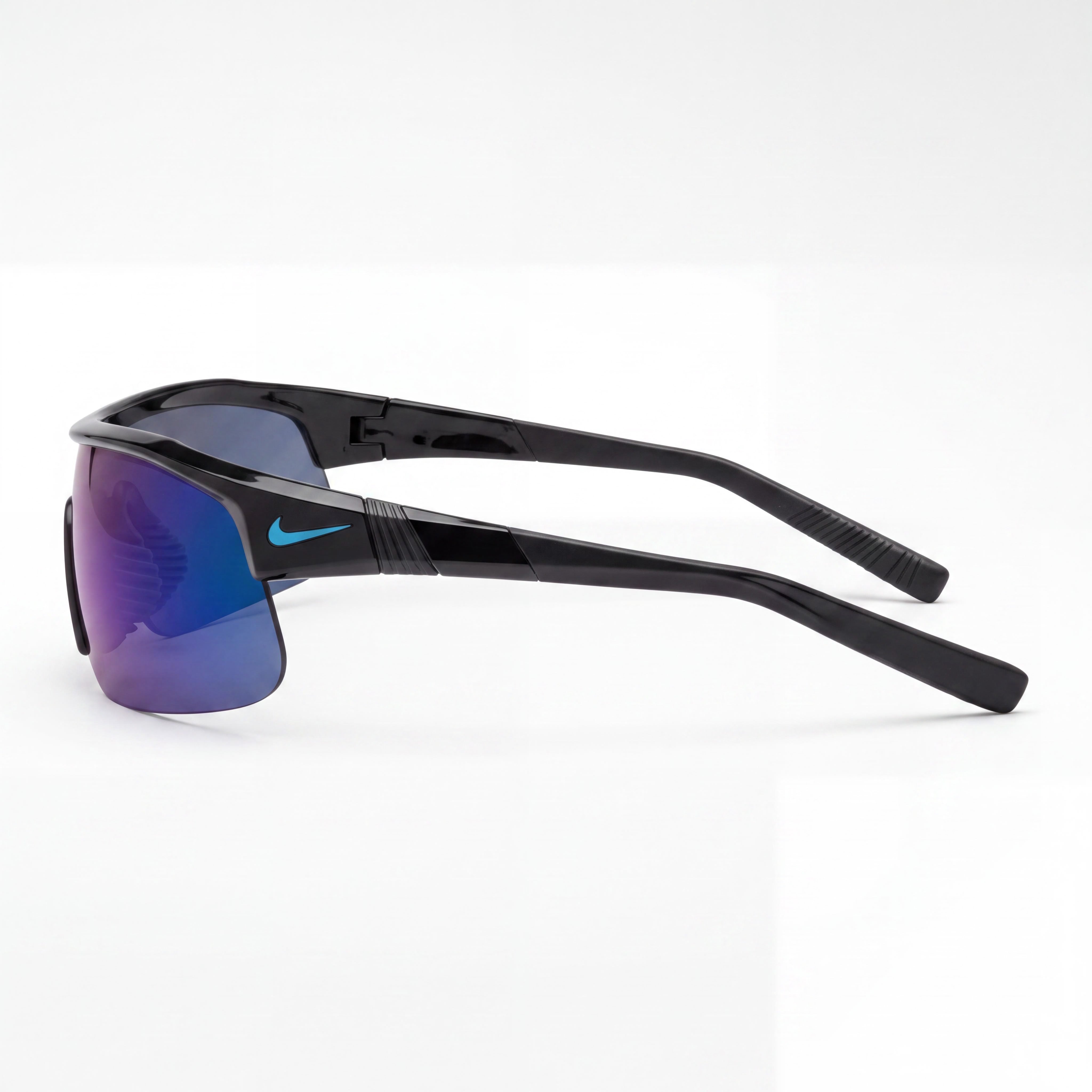 Nike SHOW X1 DX6520 010 Men's Sunglasses, Black Plastic Frame with Vented Nose Bridge, Blue Mirror UV Protected Non-Polarized Lenses, Photo 3