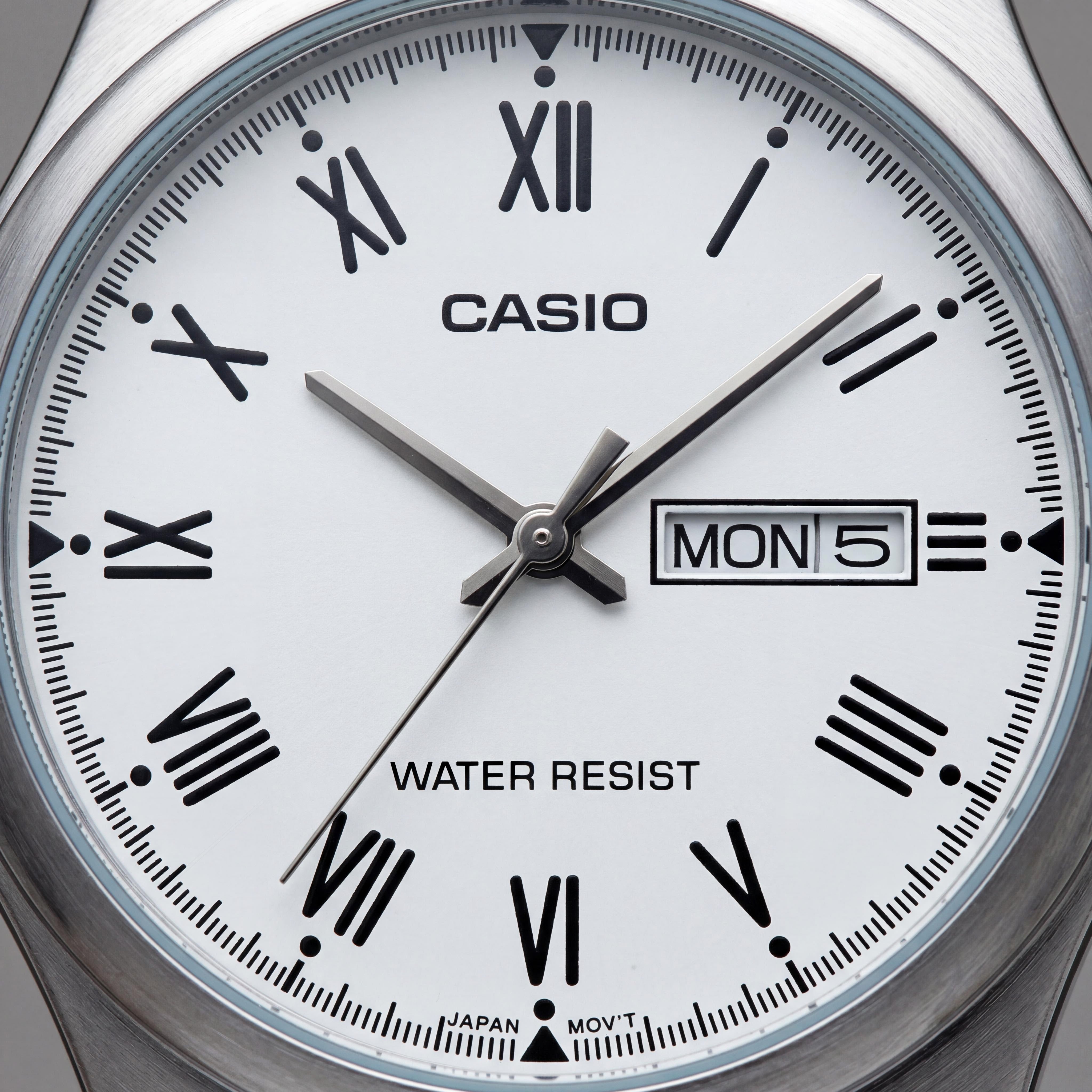 Casio MTP-V006D-7BUDF Minimalist Men's Analog Quartz Stainless Steel Silver White 38mm Water Resistant Watch, Photo 2