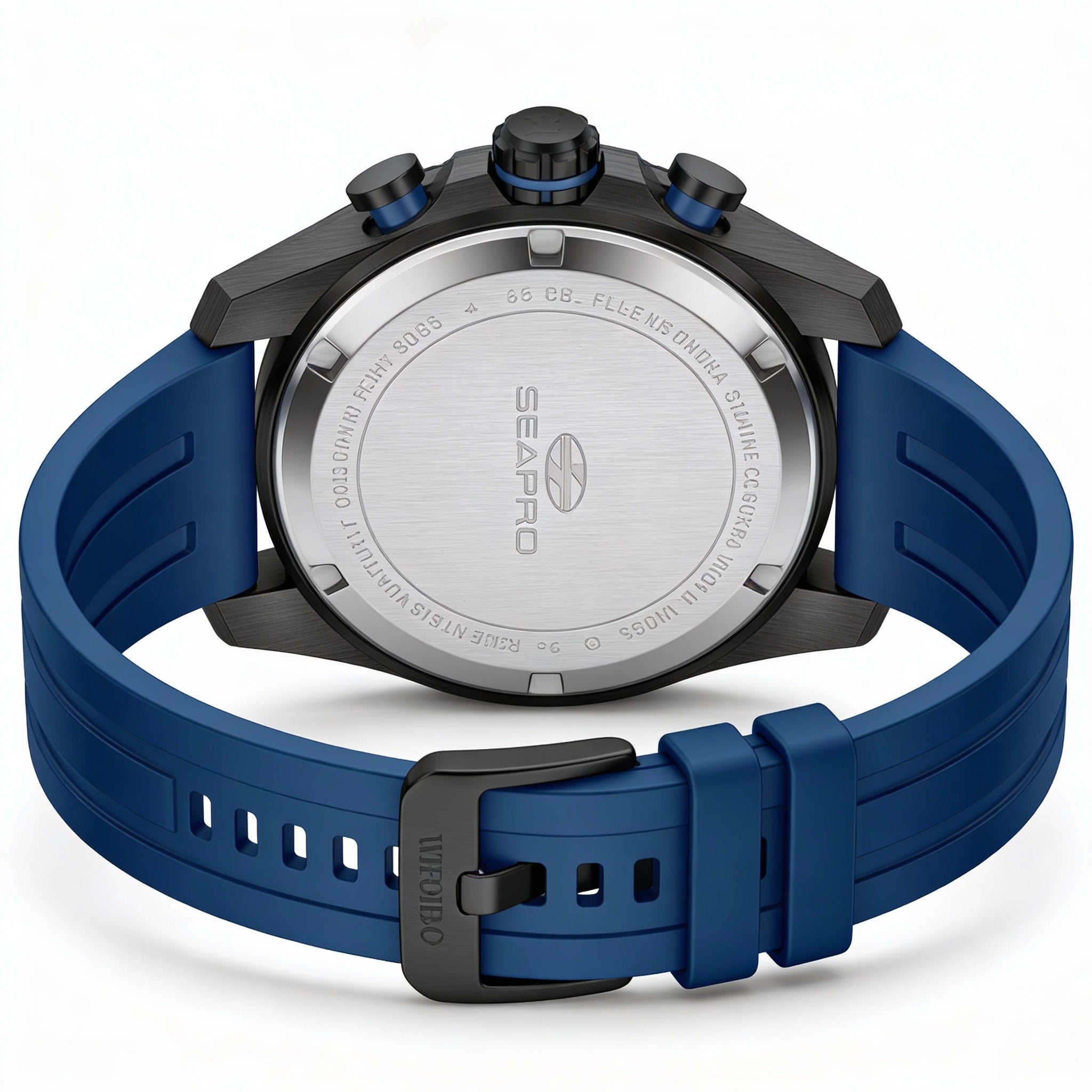 Seapro Men's Quartz Chronograph Watch, Black Stainless Steel Case, Rubber Strap, 100M Water Resistant, Photo 4