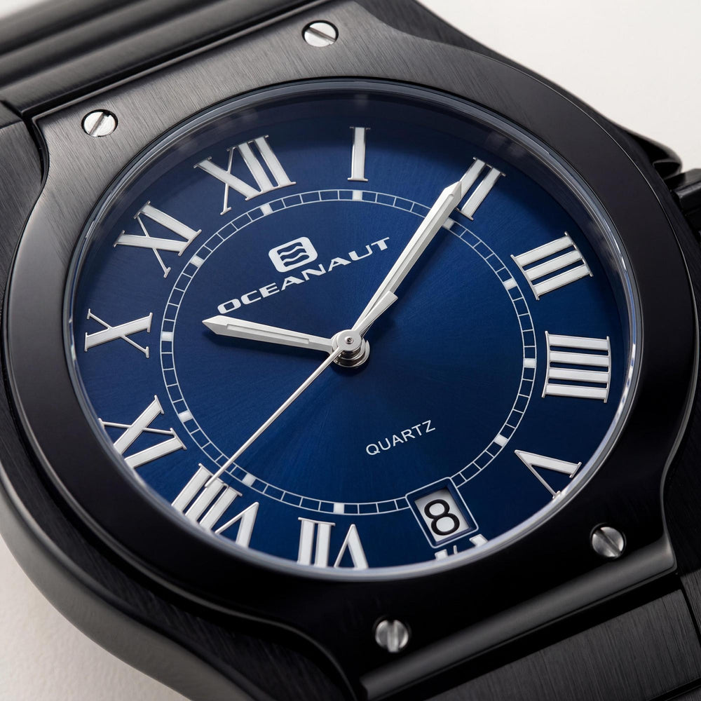 Reloj Oceanaut para mujer con movimiento de cuarzo, esfera azul, caja de acero inoxidable, pulsera, resistente a arañazos y resistente al agua.