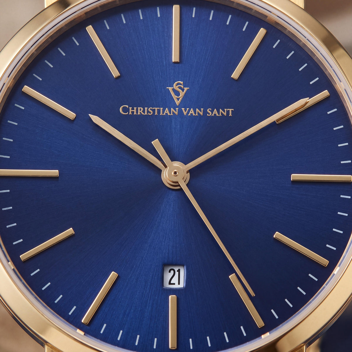 Christian Van Sant Paradigm Women's Gold Stainless Steel Bracelet Quartz Watch with Blue Dial, Water Resistant, Photo 2