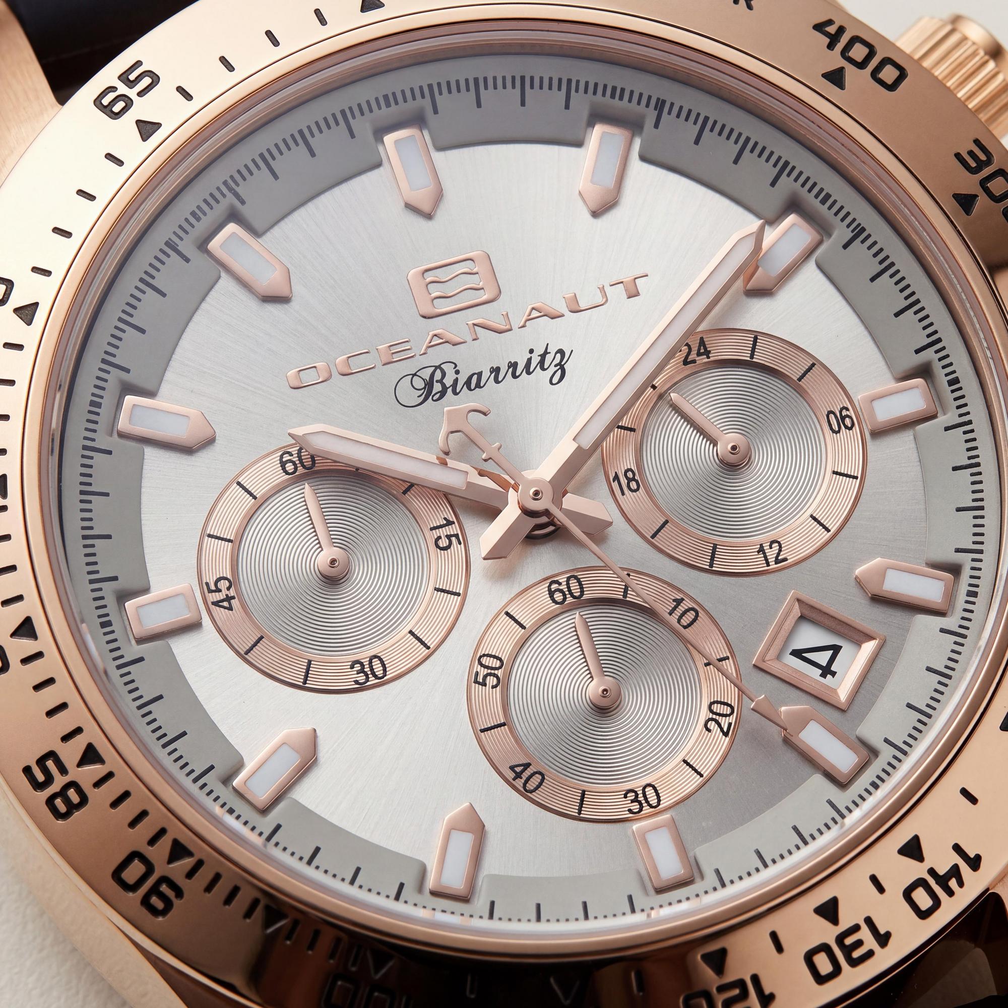 Reloj Oceanaut Biarritz para hombre, cronógrafo, esfera plateada, caja de acero inoxidable, correa de caucho, resistente al agua, 44 mm, Photo 2