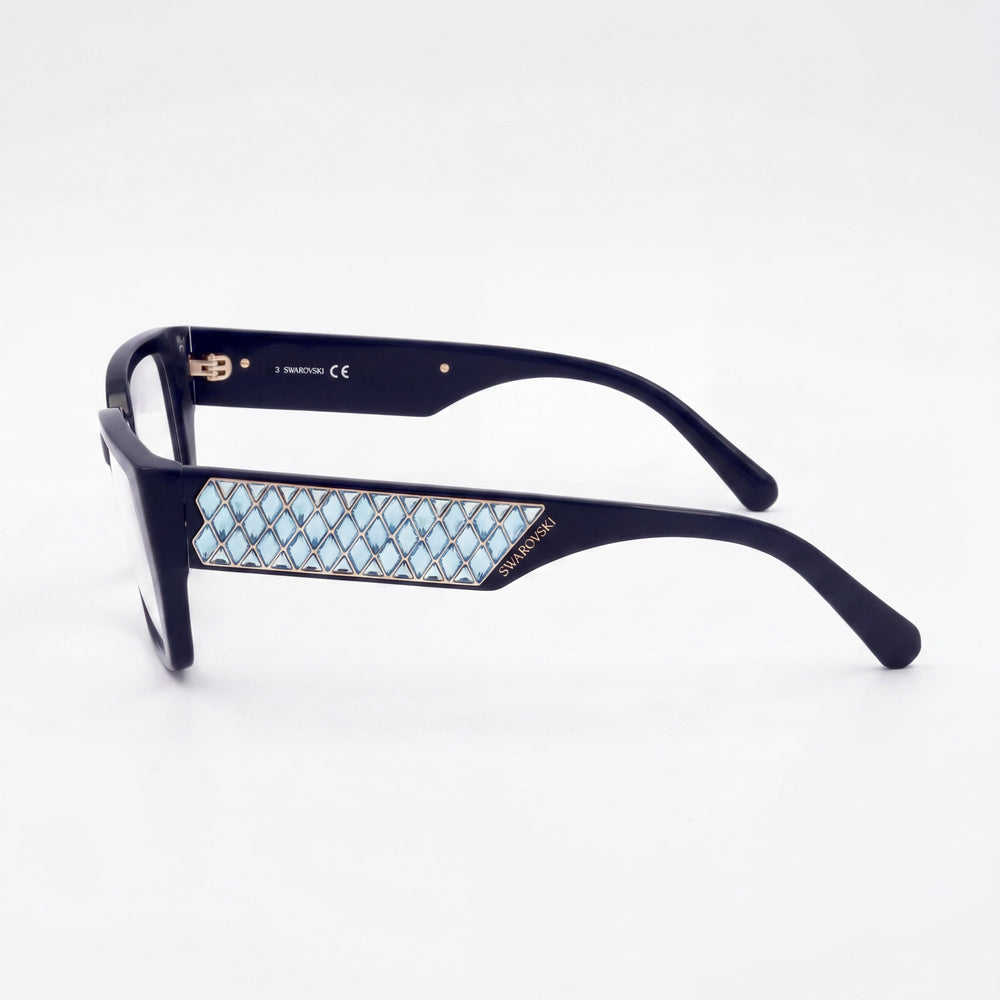 Gafas Swarovski Sk5446 para mujer, montura de plástico azul brillante, lentes polarizadas transparentes, lentes de 54 mm, puente de 16 mm, patillas de 140 mm