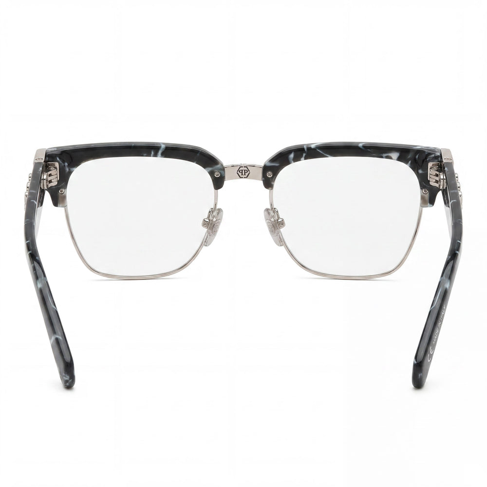 Philipp Plein Vpp113m - Gafas sin graduar de metal transparente brillante de color gris para hombre, lente de 53 mm / puente de 18 mm
