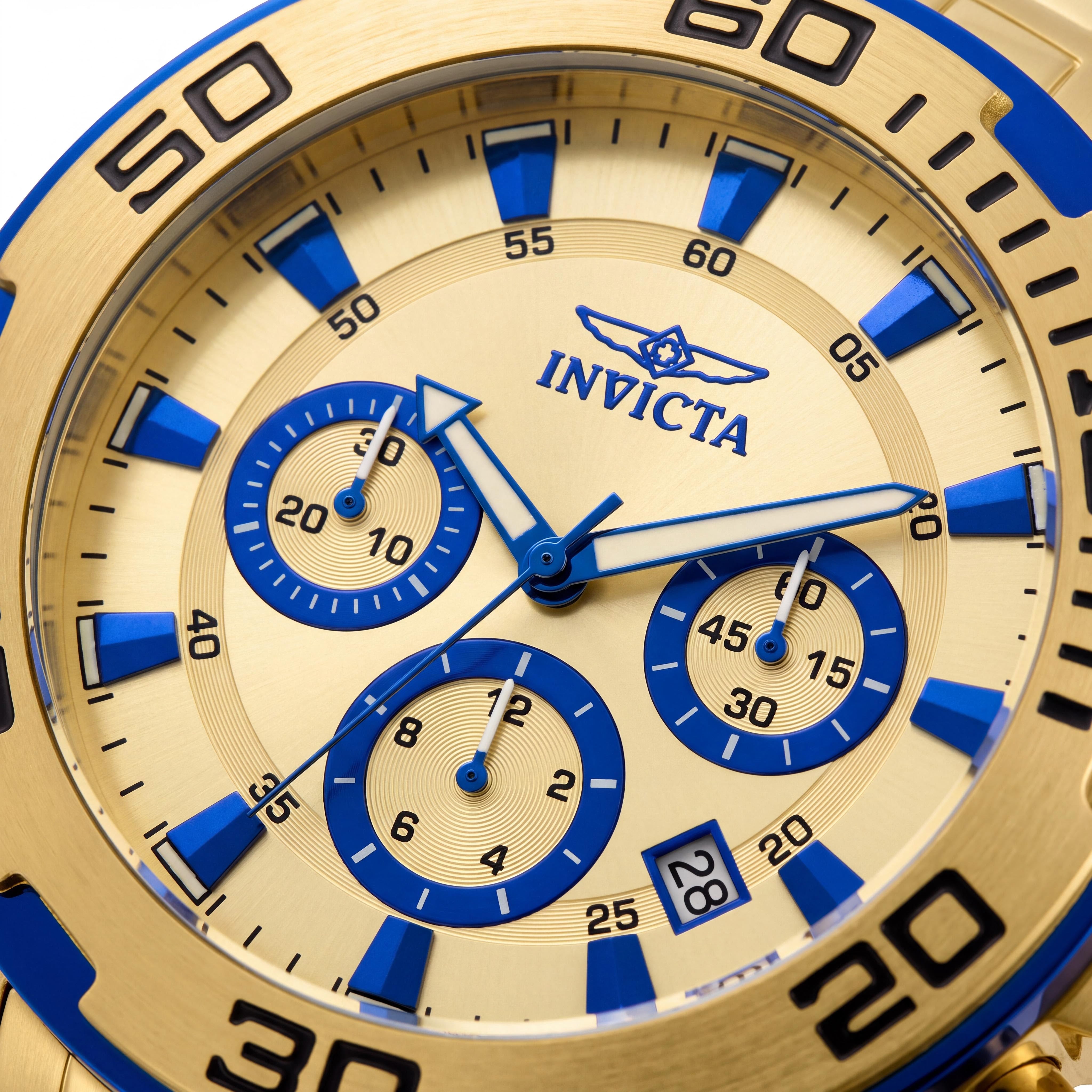 Invicta Men's Bracelet Watch, Gold-Tone Stainless Steel, Chronograph, Glow In The Dark, 50mm, 100m Water Resistant, Photo 2