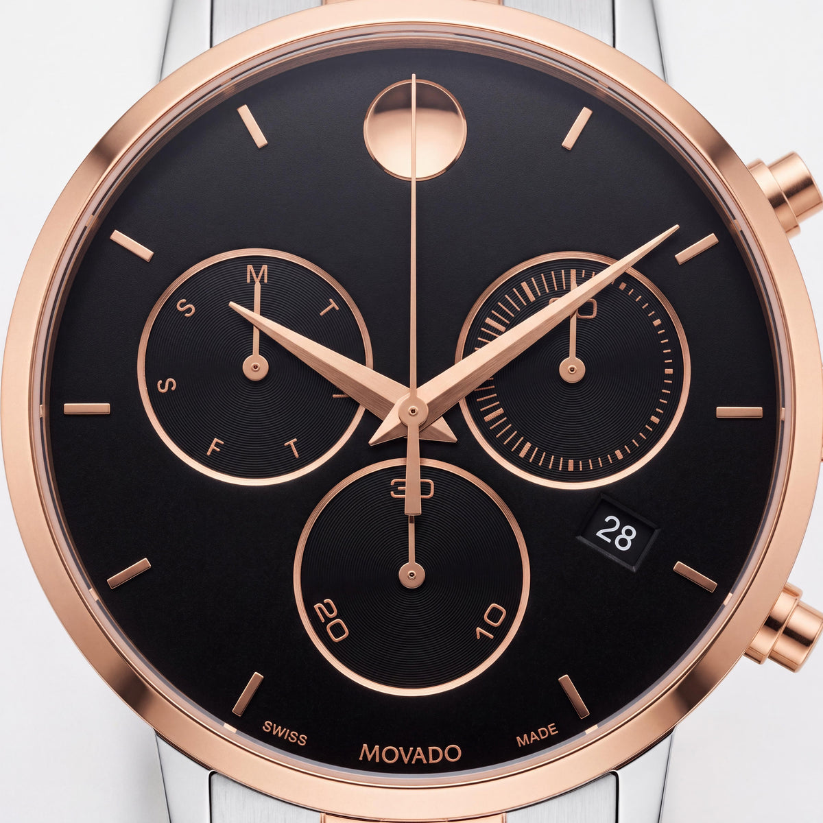 Movado Men's Museum Classic Chronograph Watch, 42mm, Silver Gold Black Two-Tone Stainless Steel Bracelet, Photo 2