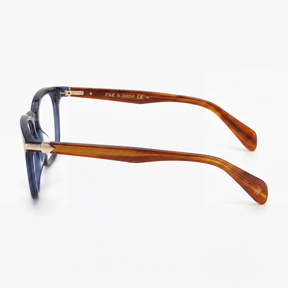 rag & bone Classic Unisex Eyeglasses with Blue Brown Metal Plastic Frame and Light Adaptive Lenses 50mm