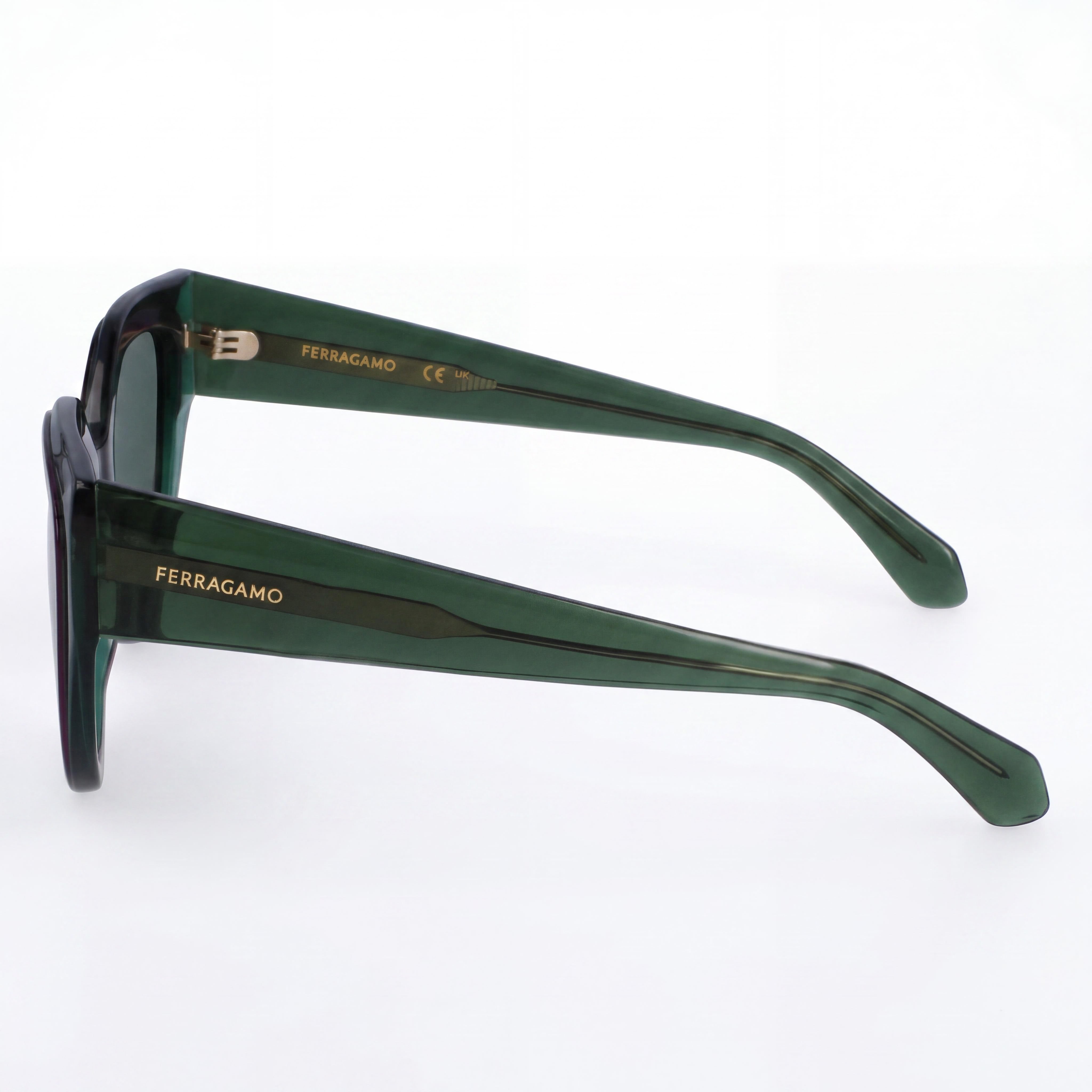 Gafas de sol Salvatore Ferragamo SF2004S Casual para mujer, de plástico transparente, color verde/violeta, protección UV de 53 mm, Photo 3