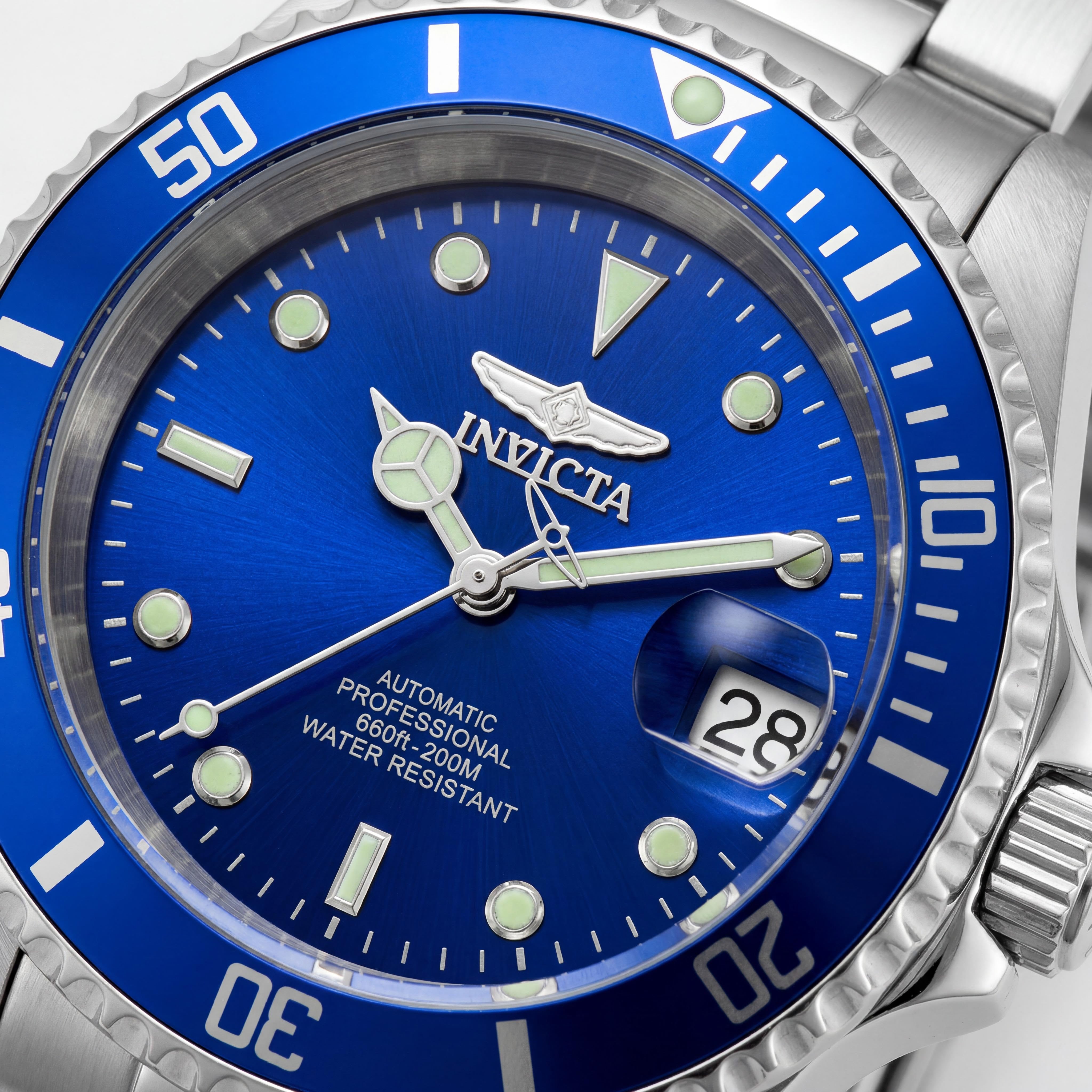 Invicta Men's Bracelet Automatic Watch, Silver Blue Stainless Steel, Blue Dial, Unidirectional Bezel, 200M Water Resistant, Photo 2