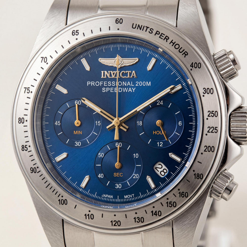 Reloj Invicta Speedway 27770 para hombre, cronógrafo de cuarzo, doble huso horario, acero inoxidable, esfera azul, 39,5 mm