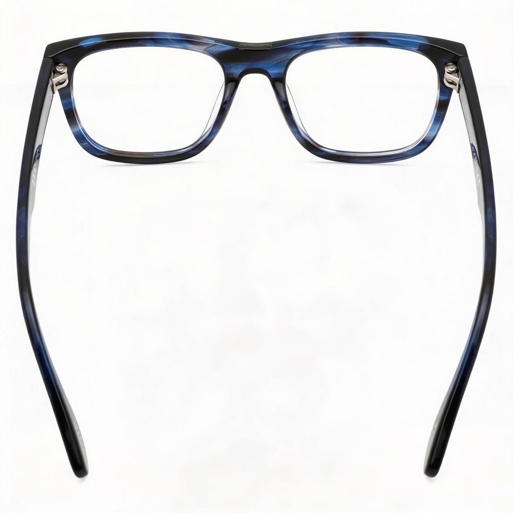 Police Casual Men's Eyeglasses with Shiny Streaked Blue Plastic Frame and Polycarbonate Lenses, 52mm