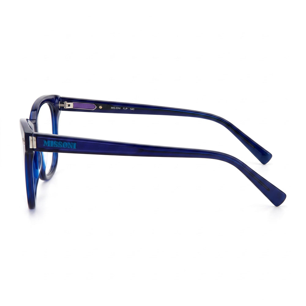 Missoni Modern Eyeglasses with a Transparent Blue Acetate Frame and Polycarbonate Lenses 52mm