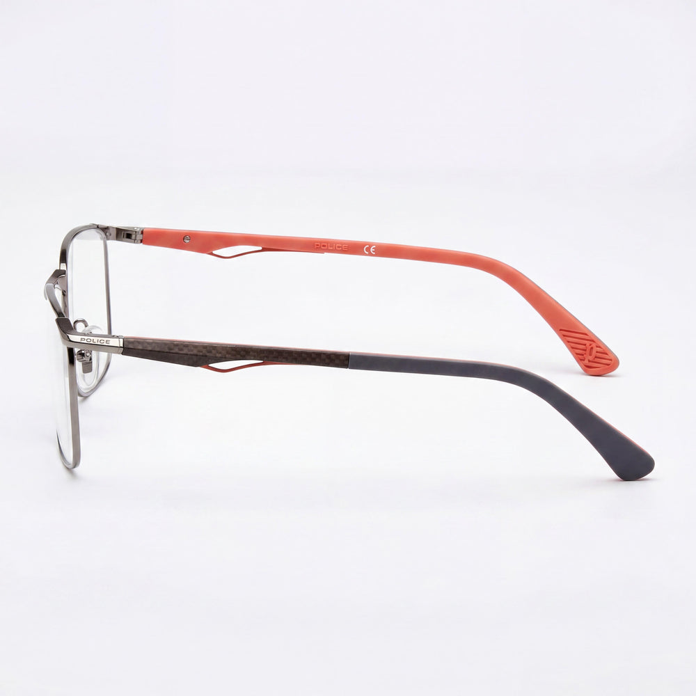 Police Classic Men's Eyeglasses with Metal Frame in Total Shiny Ruthenium Finish, 57mm Lens Width