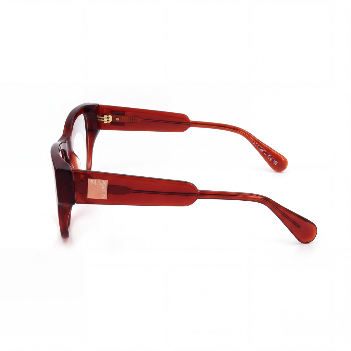 Max&Co. Casual Women's Shiny Red Acetate Frame Sunglasses with Transparent Plastic Lenses 53-17-140, Photo 3