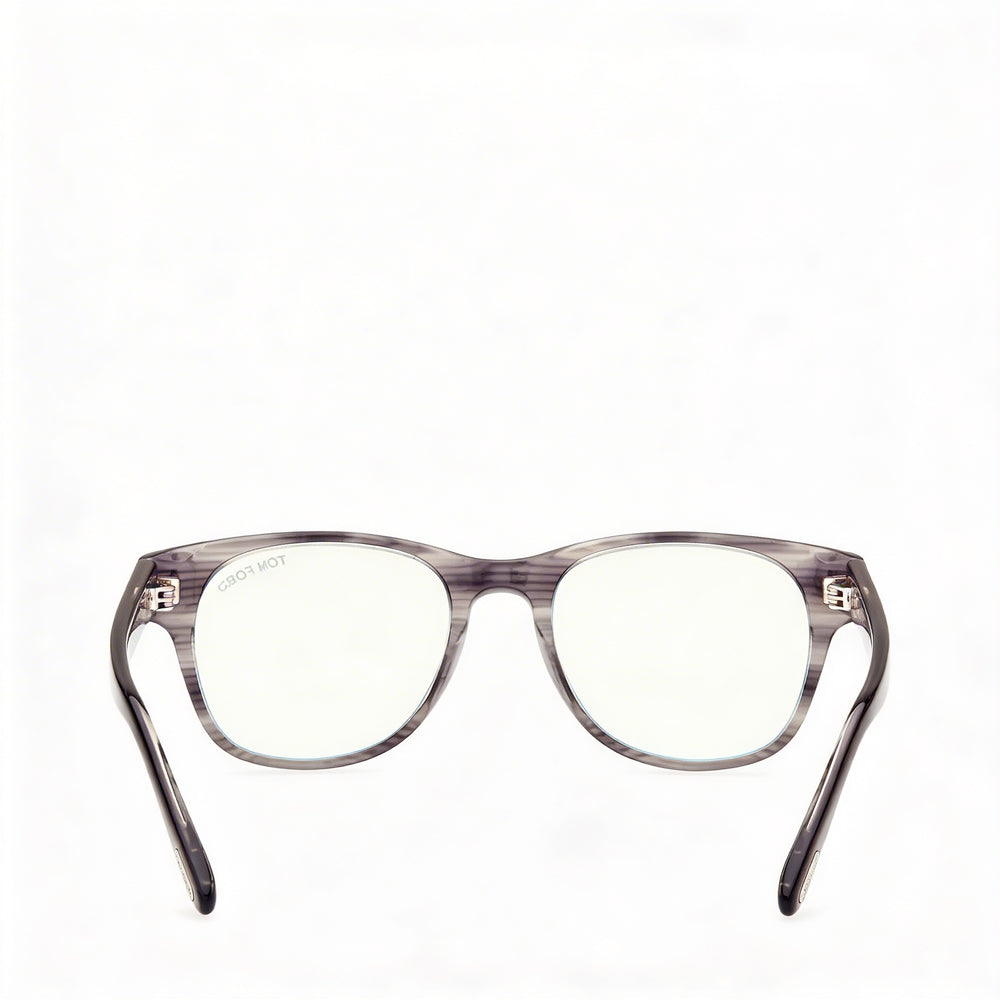 Gafas de sol Tom Ford FT5898-B para hombre, montura cuadrada de plástico con borde completo, rayas grises y azules, 52 mm