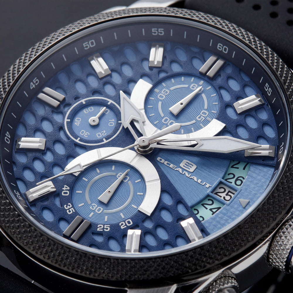 Oceanaut OC2320 Men's Kryptonite Blue Dial Stainless Steel Chronograph Quartz Watch with Rubber Strap and Date Display 42mm