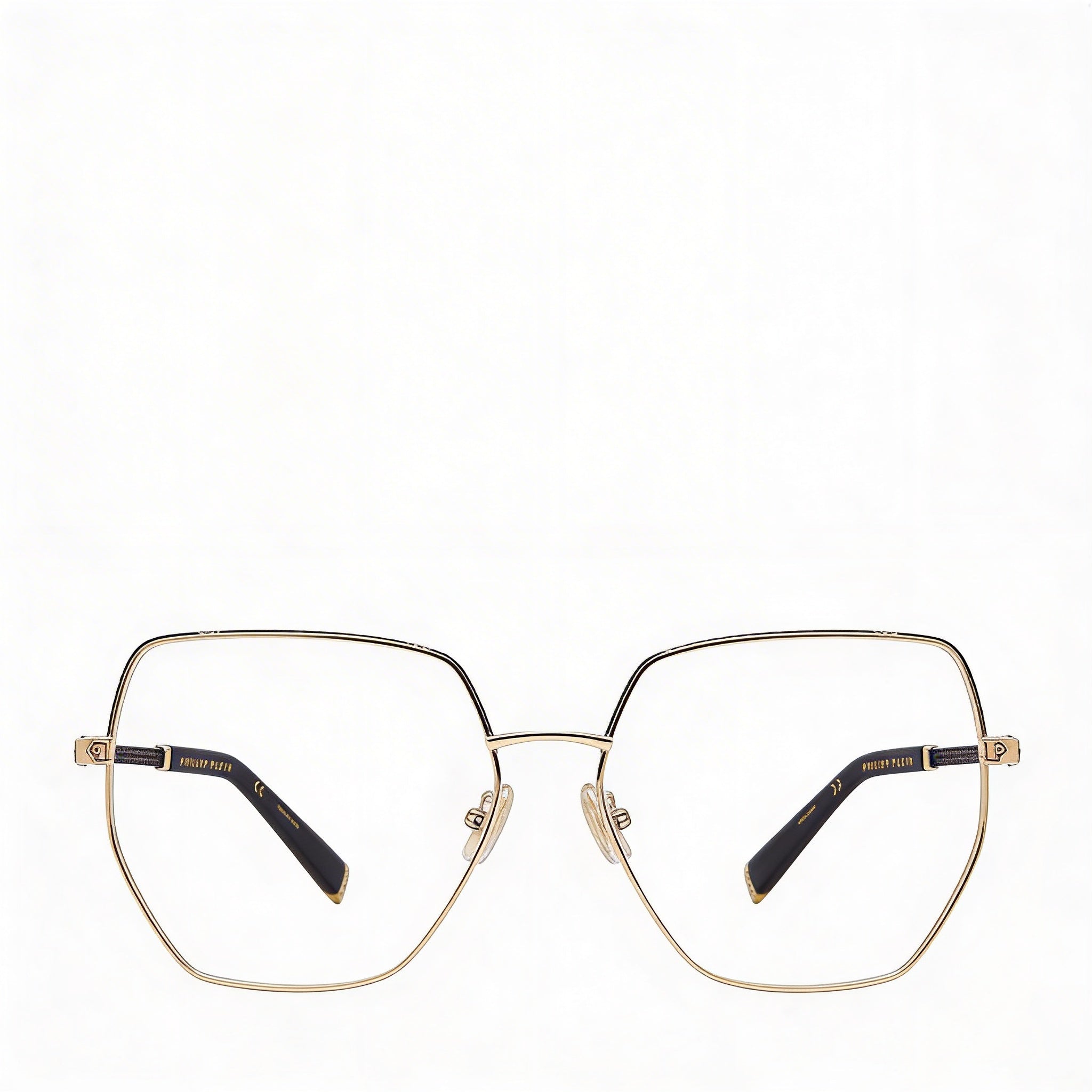 Gafas Philipp Plein Vpp054s para hombre con montura completa irregular, montura de metal y lentes de acetato, color oro rosa y negro, 57 mm, Photo 4