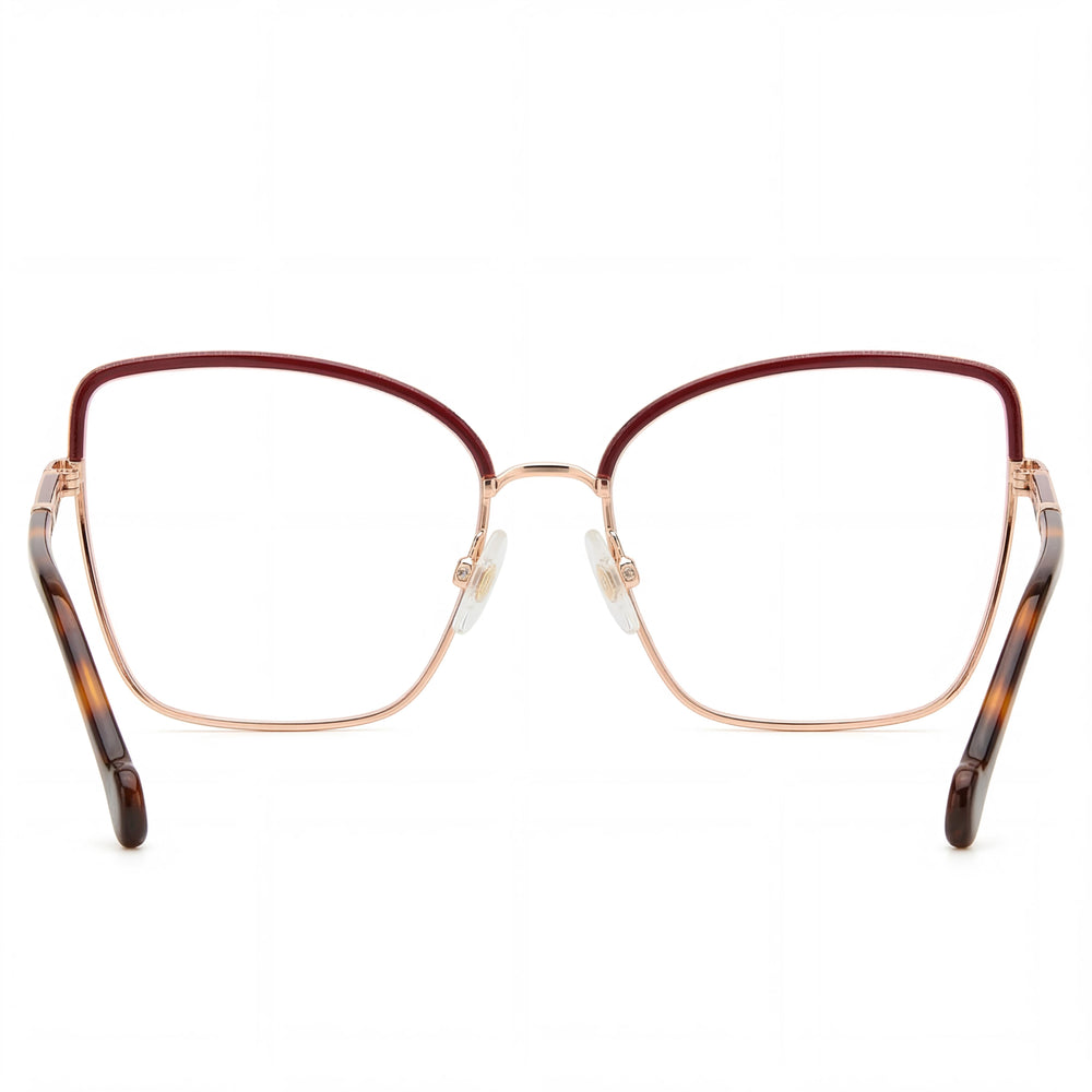 Carolina Herrera Gafas clásicas de mujer de metal con montura Havana en rojo y dorado y lentes de policarbonato, 56 mm