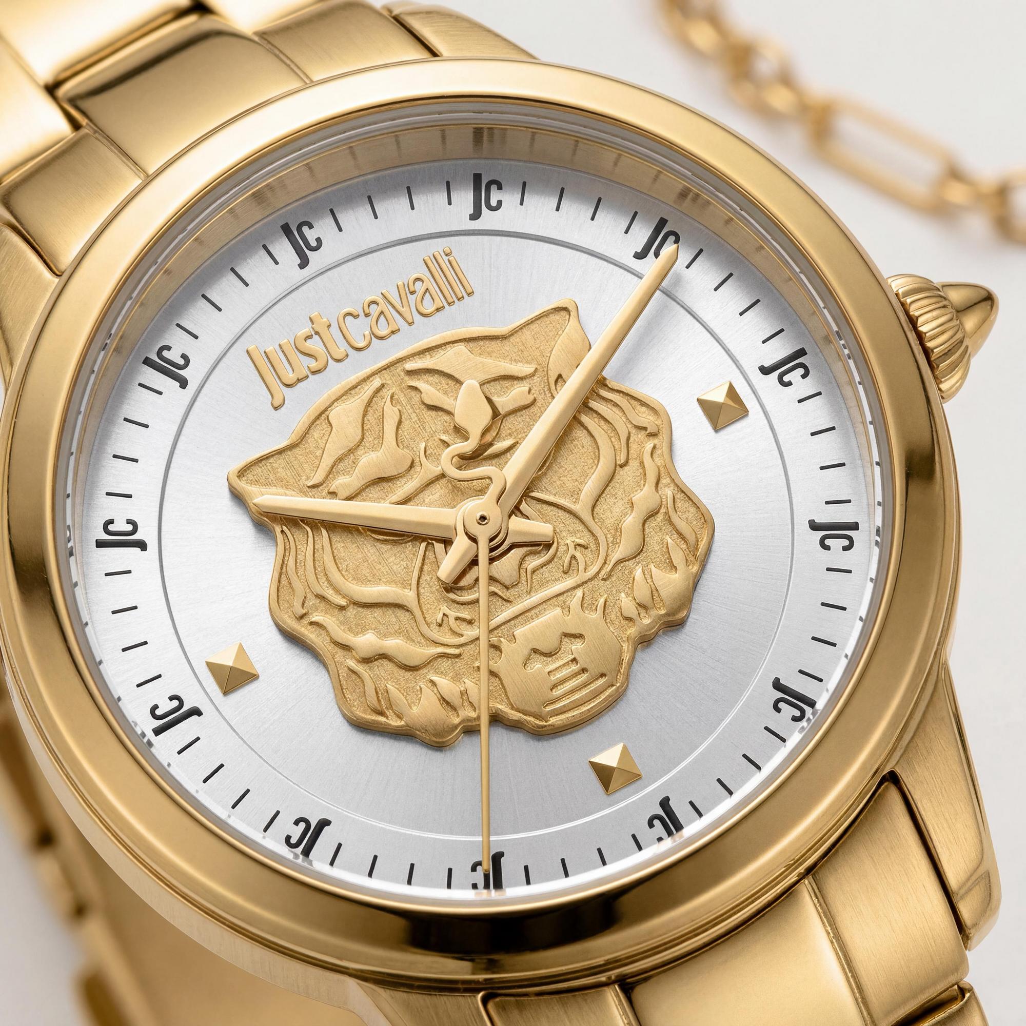 Reloj de pulsera Just Cavalli para mujer, acero inoxidable, oro amarillo de 30 mm, esfera gris plateada., Photo 2