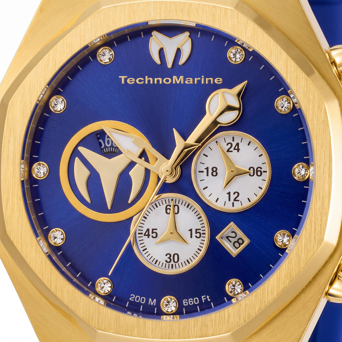 Reloj de buceo TechnoMarine japonés para hombre de 45 mm, acero inoxidable tono dorado, correa de silicona azul, Photo 2