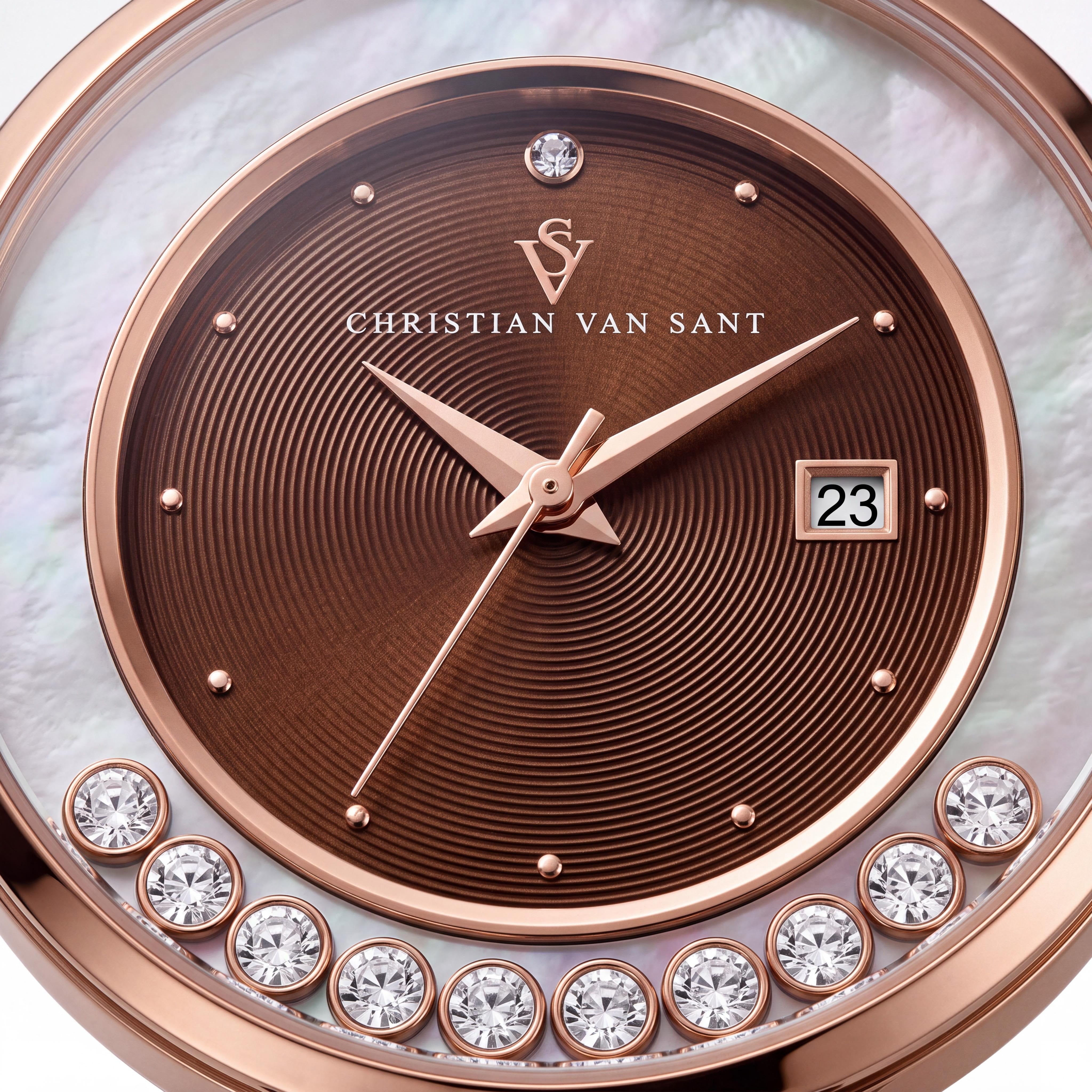 Christian Van Sant CV3817 Modern Women's Brown Stainless Steel Leather Quartz Movement Water Resistant Watch, Photo 2
