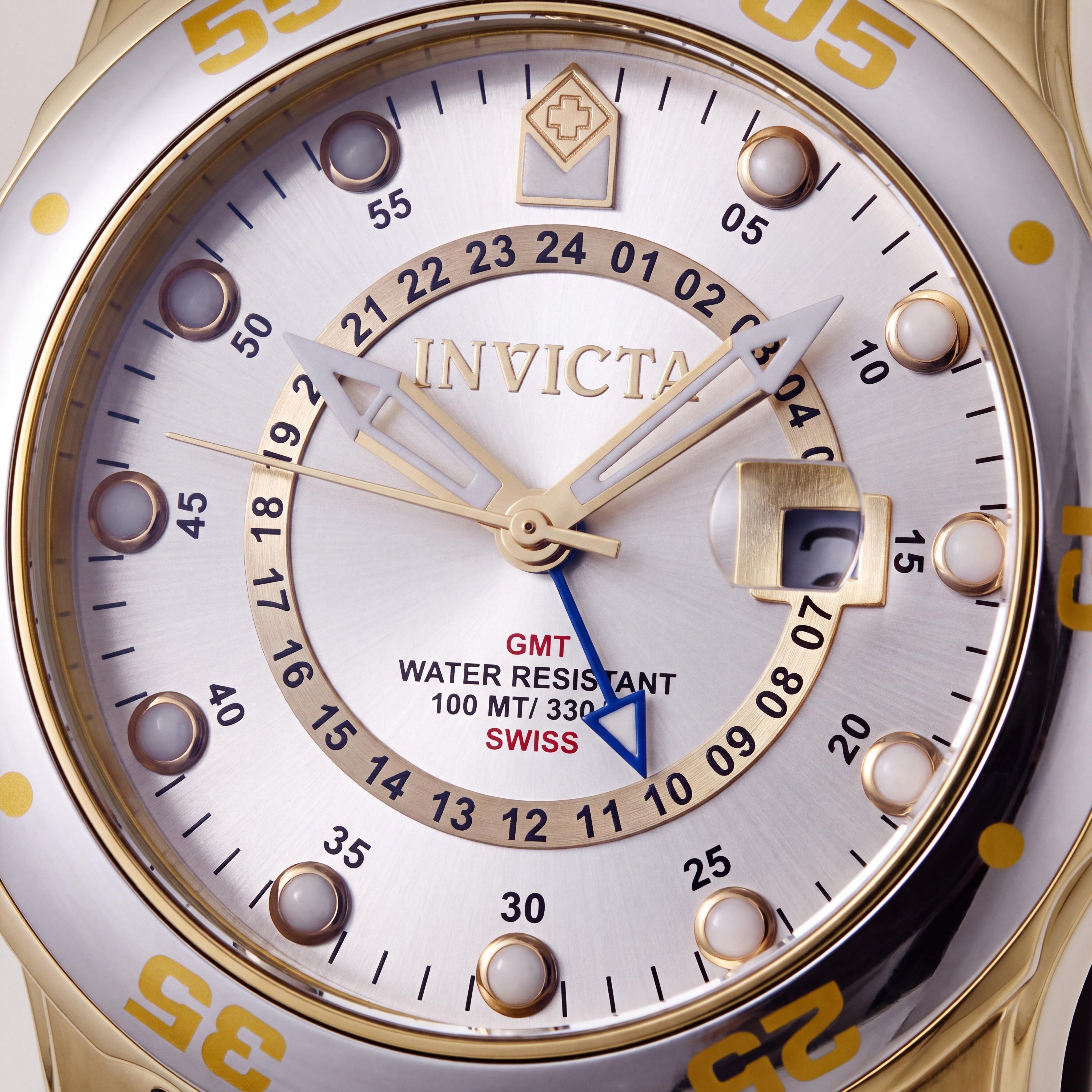 Invicta Silver-Tone Unisex Swiss-Quartz 18k Gold-Plated Stainless Steel Case Black Strap World Time Watch, Photo 2