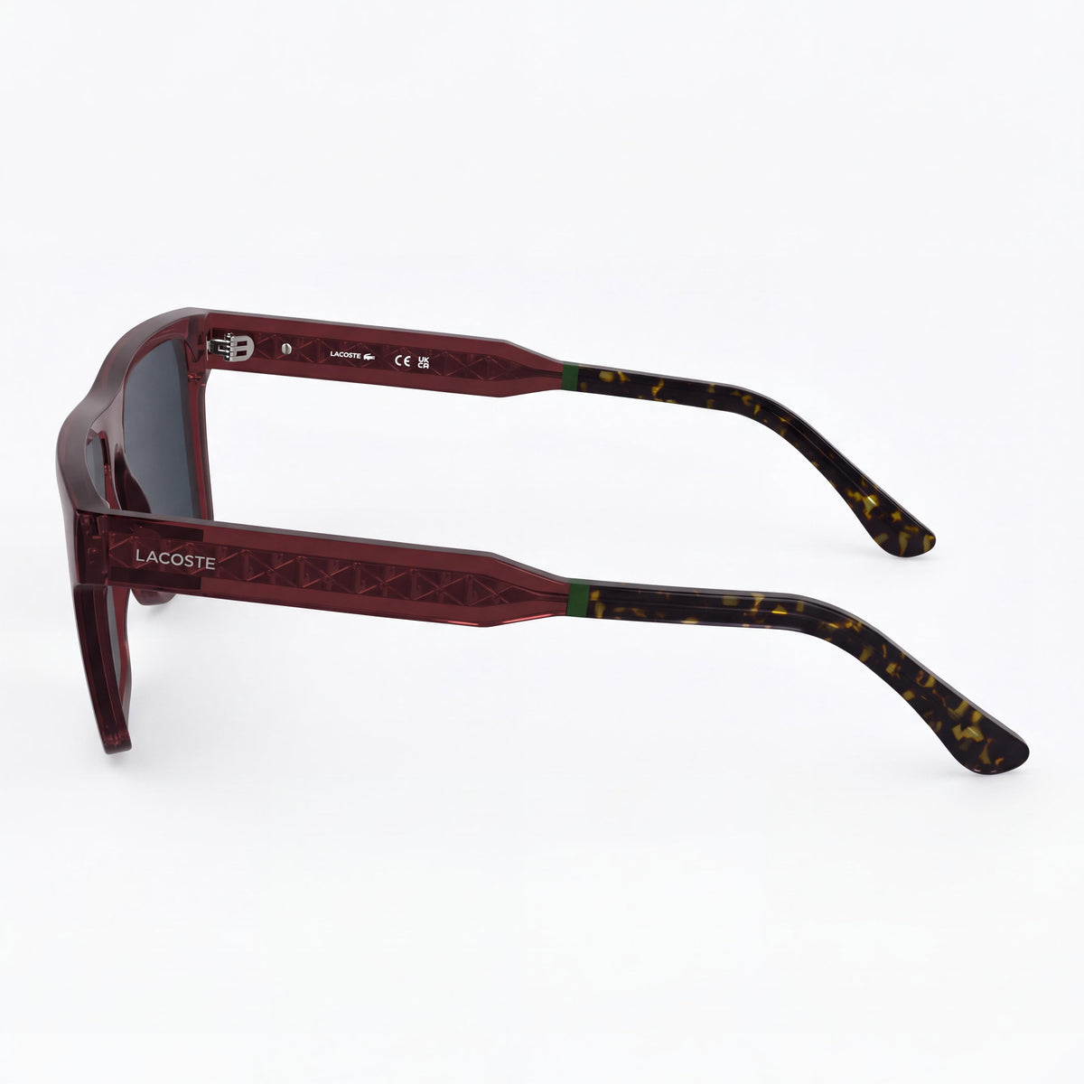 Gafas de sol para hombre Lacoste L6059S N con montura de plástico color burdeos transparente, lentes rojas y protección UV, 56 mm, Photo 3
