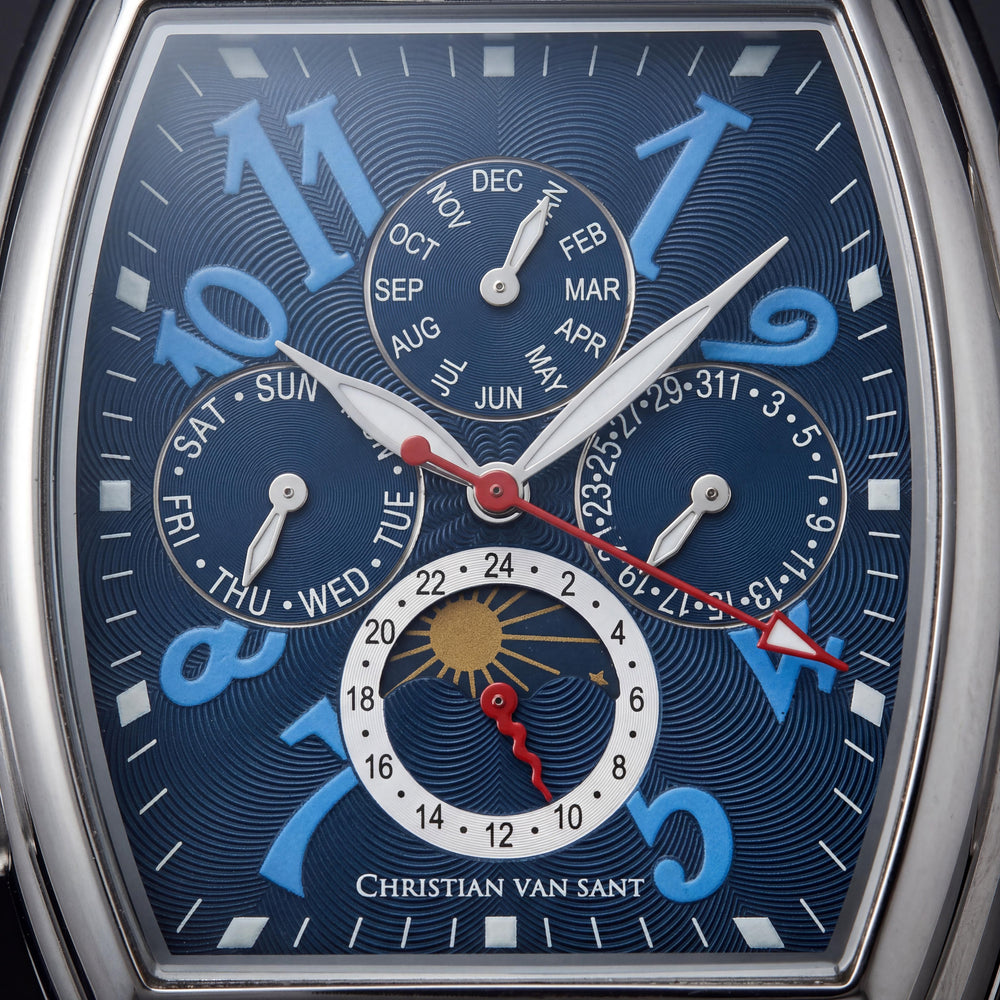 Christian Van Sant CV2135 Men's Grandeur Automatic Blue Dial Stainless Steel Case Leather Strap Mineral Crystal 50M Water Resistant Watch