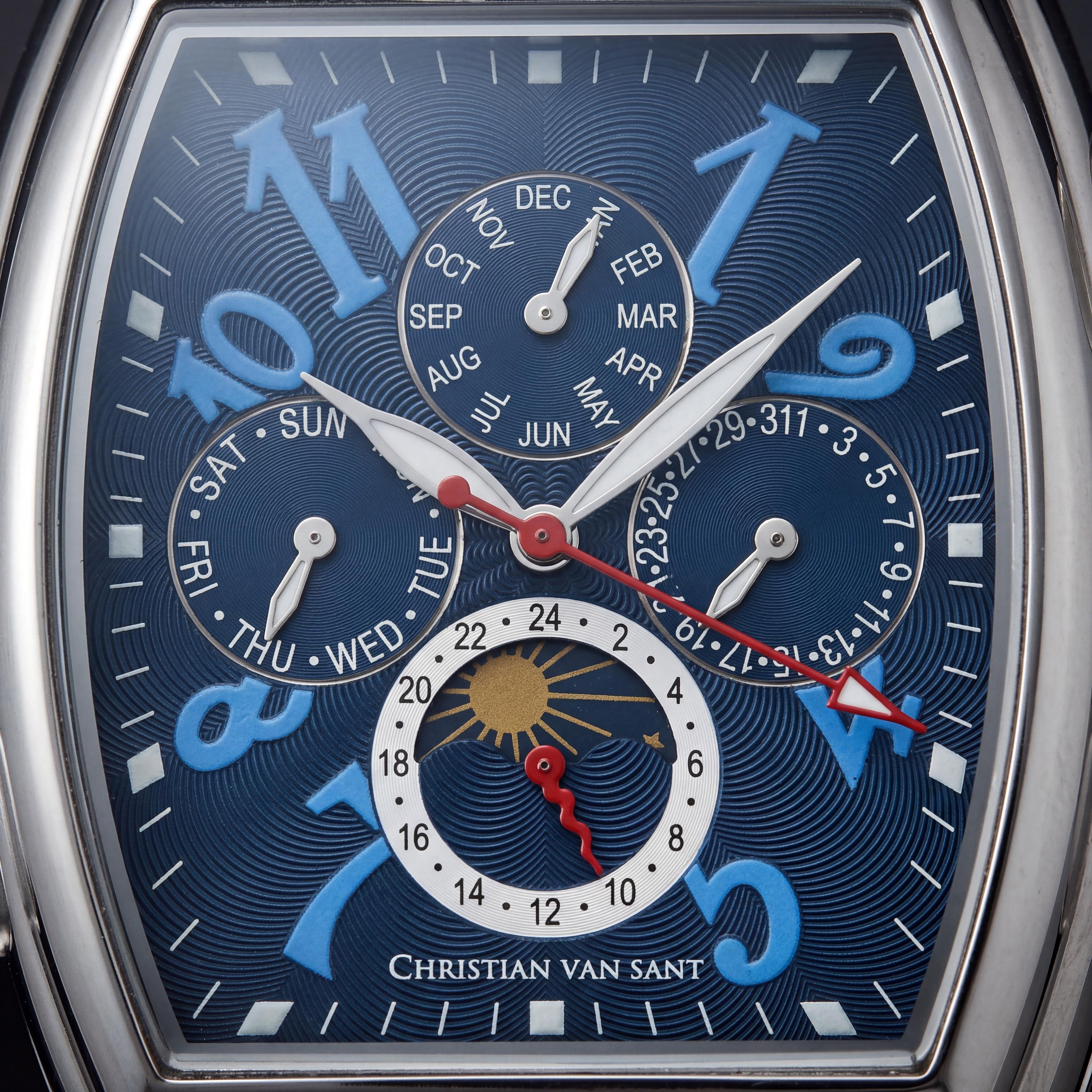 Reloj Christian Van Sant Grandeur automático de hombre con esfera azul, caja de acero inoxidable, correa de cuero, cristal mineral y resistencia al agua de 50 m, Photo 2