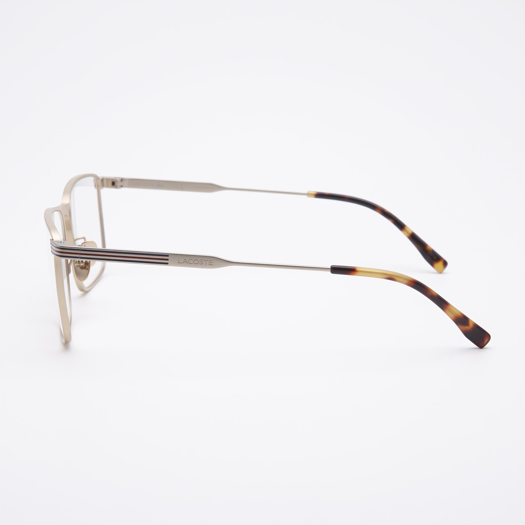 Gafas Lacoste L2285E unisex, cuadradas clásicas, de montura completa, acero de aleación dorado semimate, 54 mm de ancho de lente, Photo 3