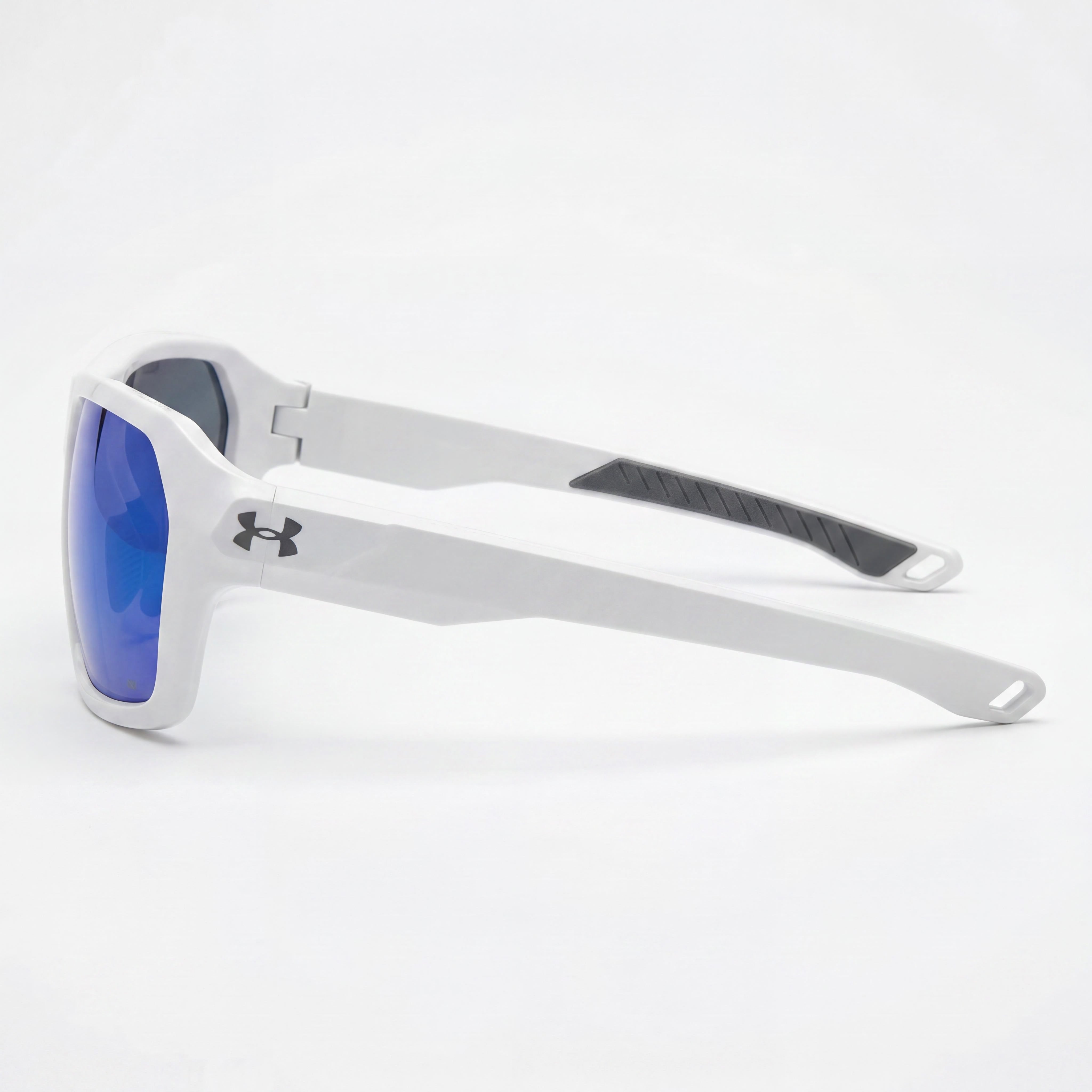 Gafas de sol unisex Under Armour UA Recon Square de acero inoxidable con protección UV, no polarizadas, blancas mate y azules, espejadas, 64 mm, Photo 3