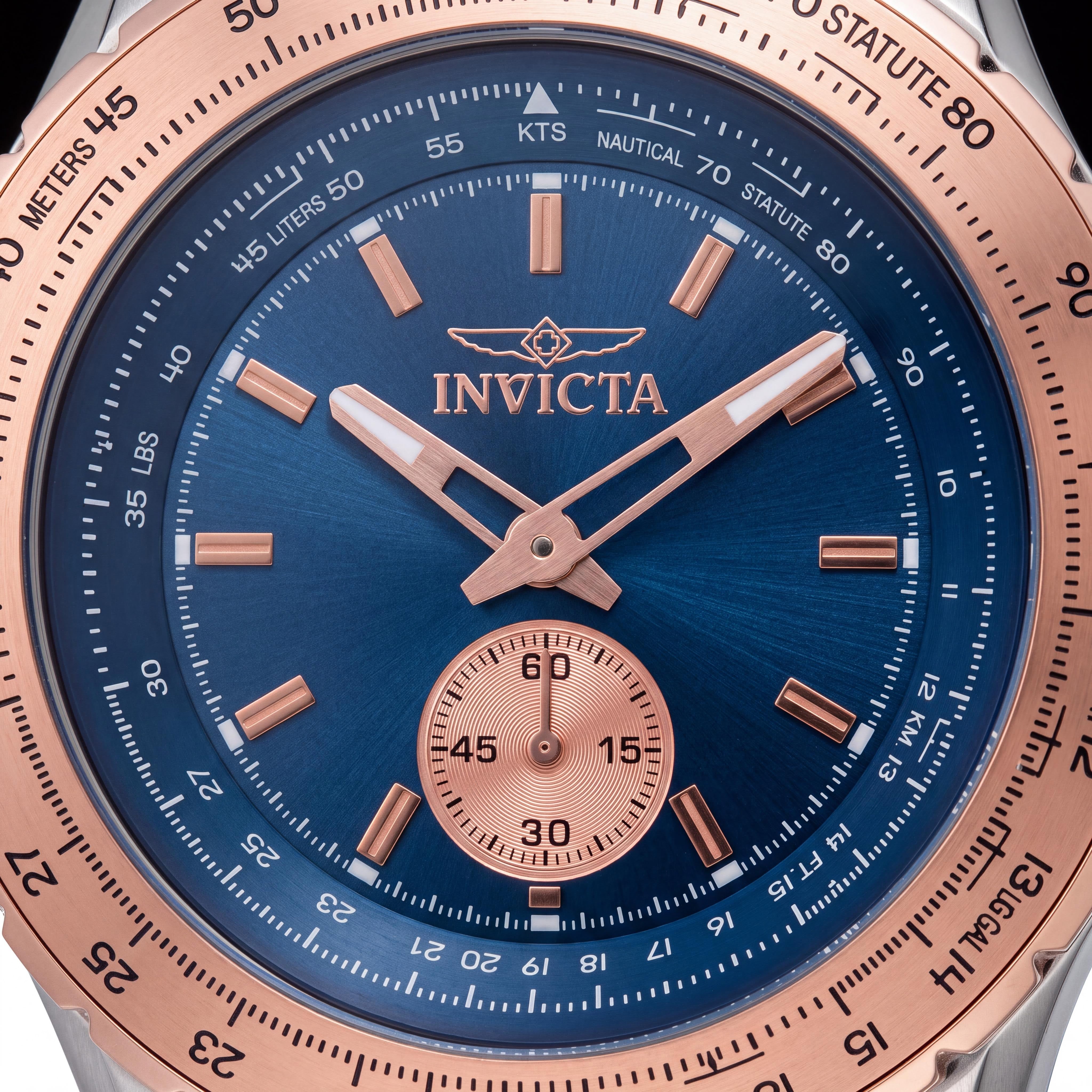 Invicta Aviator 49309 Men's Quartz Wrist Watch, 50mm Stainless Steel Case, Blue Dial, Silicone Strap, Photo 2