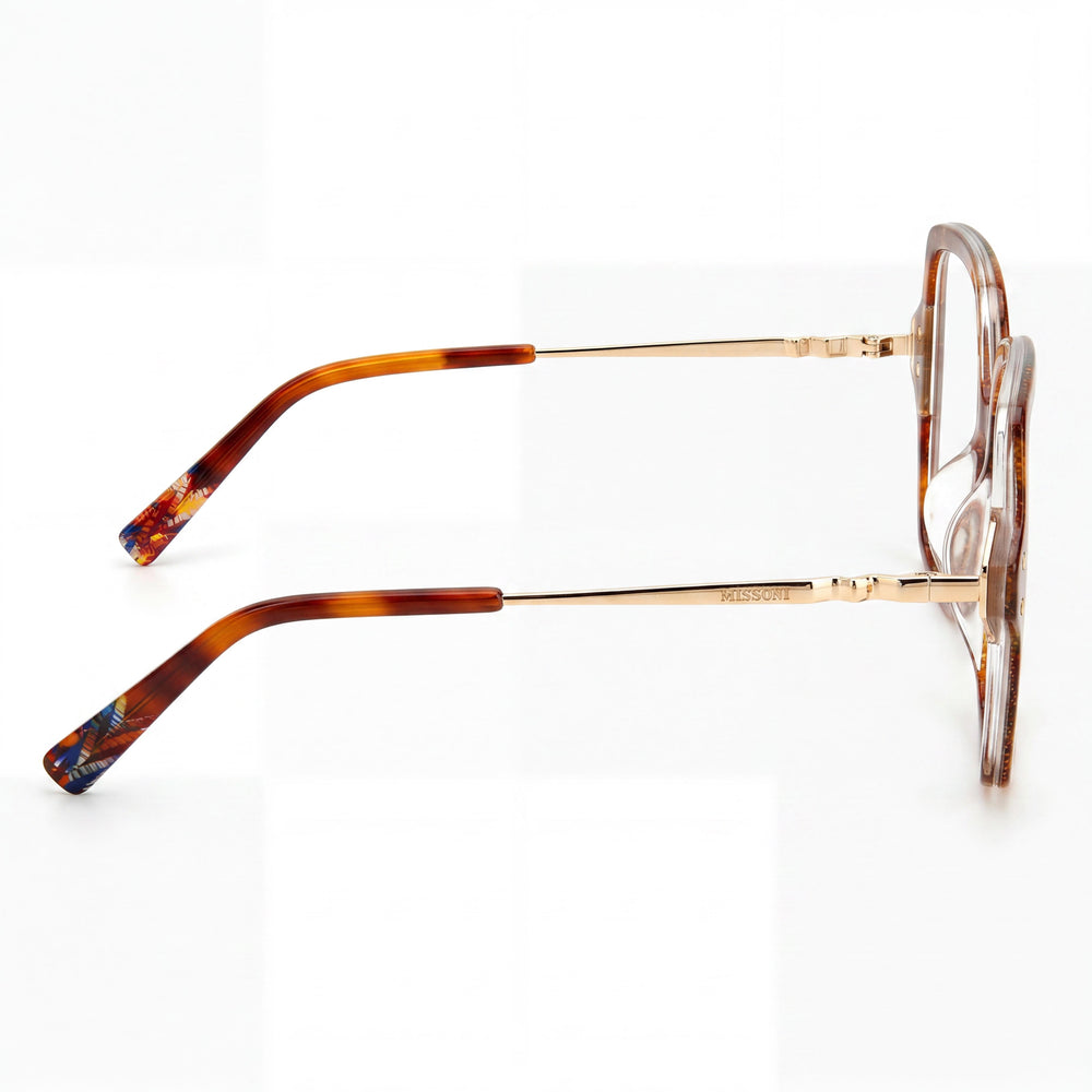 Gafas ópticas cuadradas extragrandes de poliamida para mujer de la colección M Missoni Fabric, color azul ahumado, 53-16-140 mm