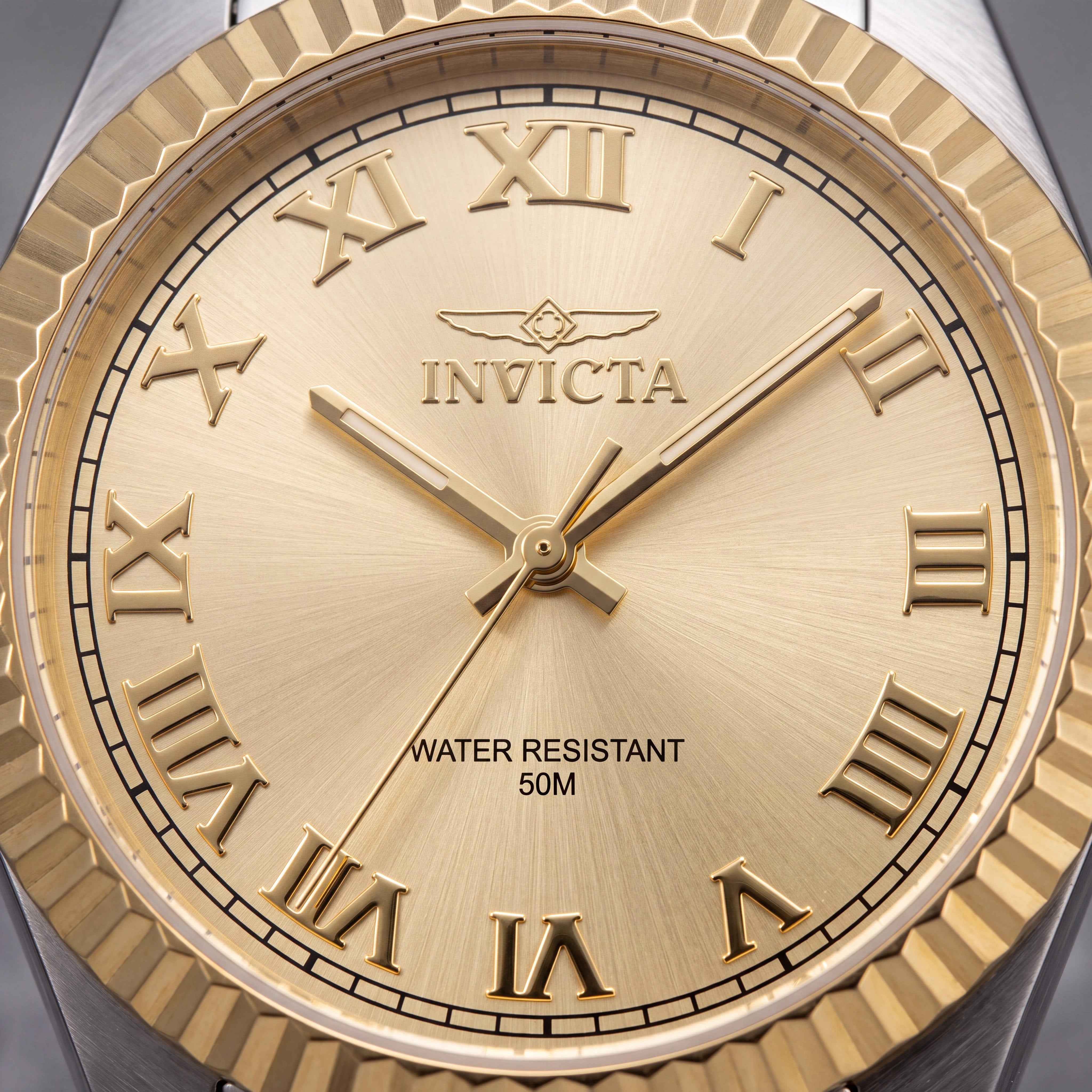Invicta Specialty 47416 Reloj Unisex de Pulsera de Acero Inoxidable Plateado de 36 mm con Esfera Dorada y Movimiento de Cuarzo, Photo 2