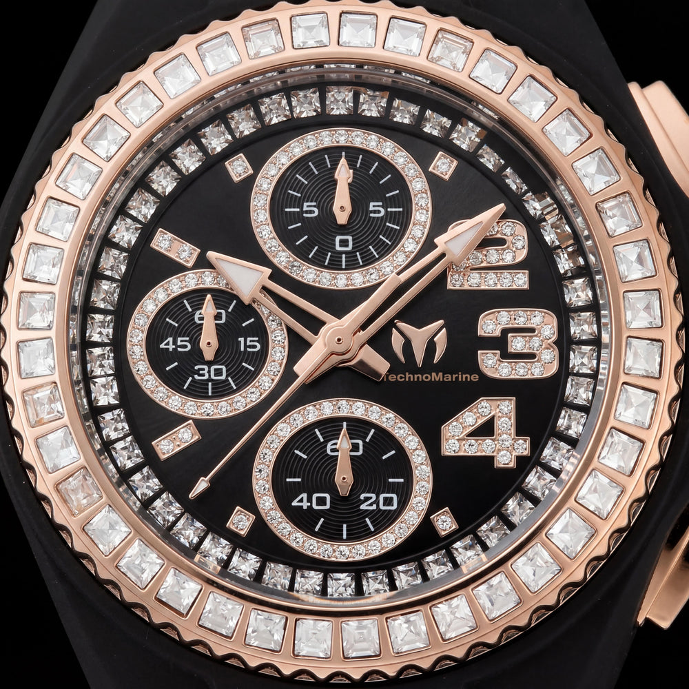 Technomarine TM-121200 Women's Rose-Gold Stainless Steel Glow In The Dark Watch, Black Silicone Band, 40mm