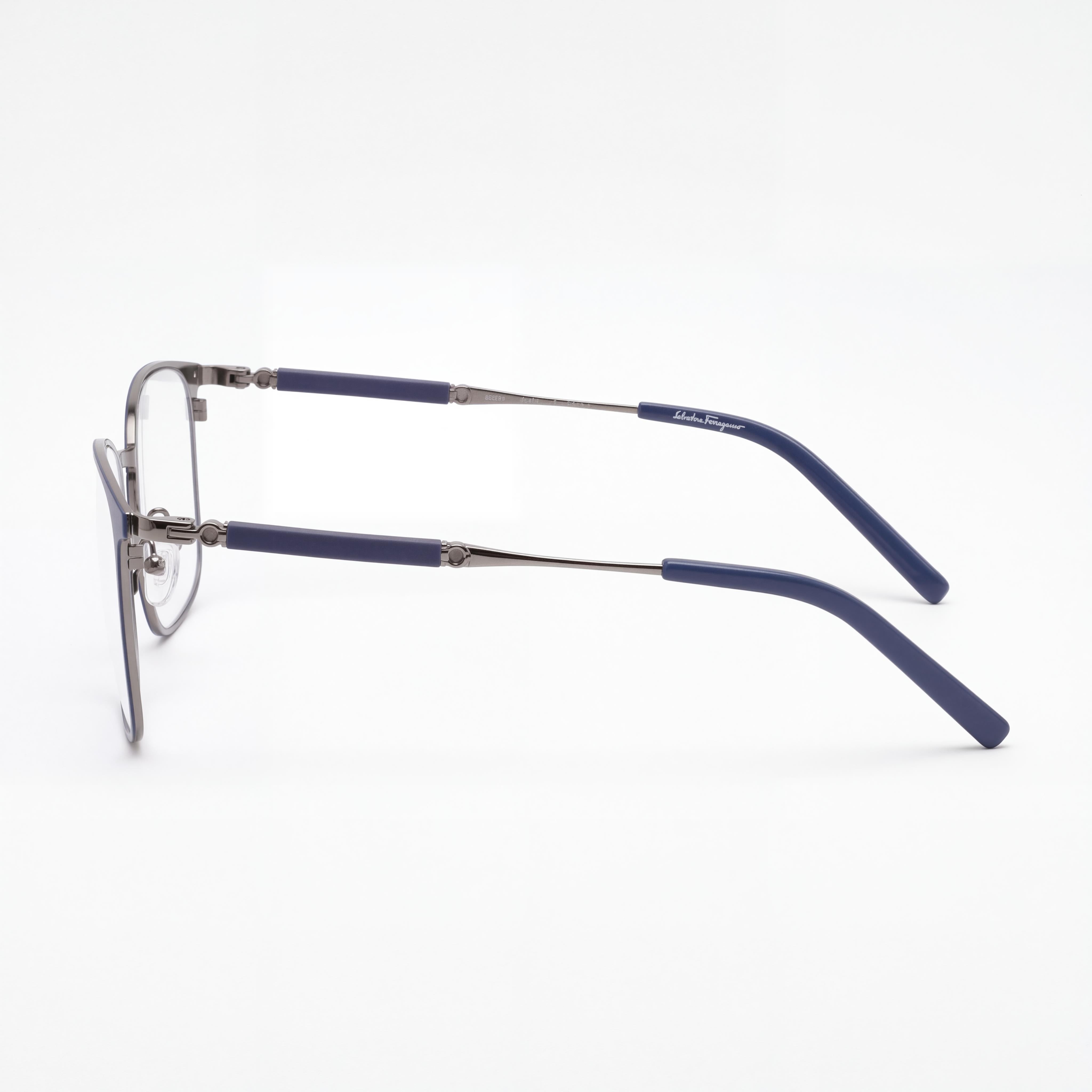 Gafas Salvatore Ferragamo Modern Square de titanio con filtro de luz azul color rutenio para mujer, 54 mm, Photo 3