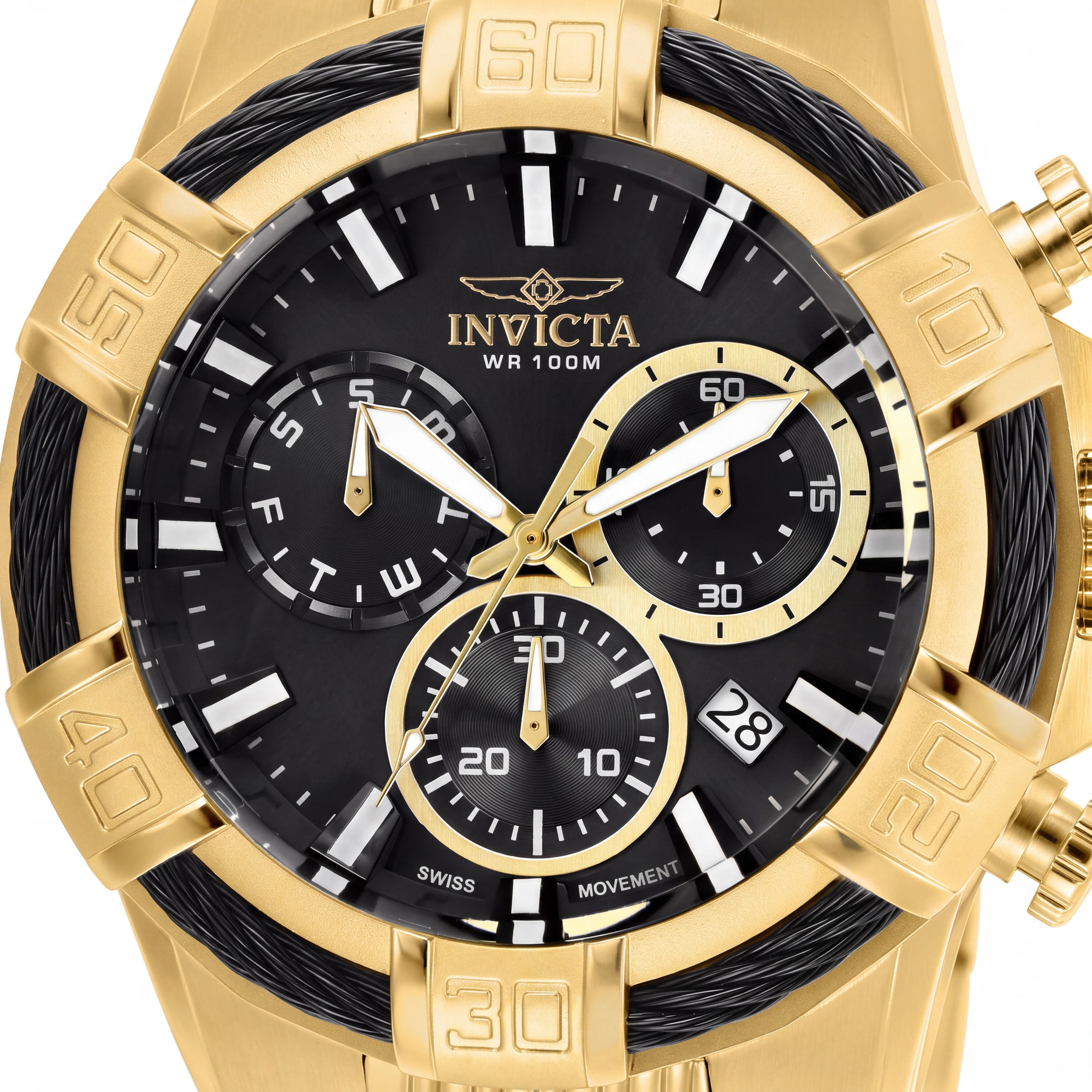 Invicta Bolt 25867 Men's Gold-Tone Stainless Steel Bracelet Chronograph Watch with Black Dial, 51mm Case, Photo 2