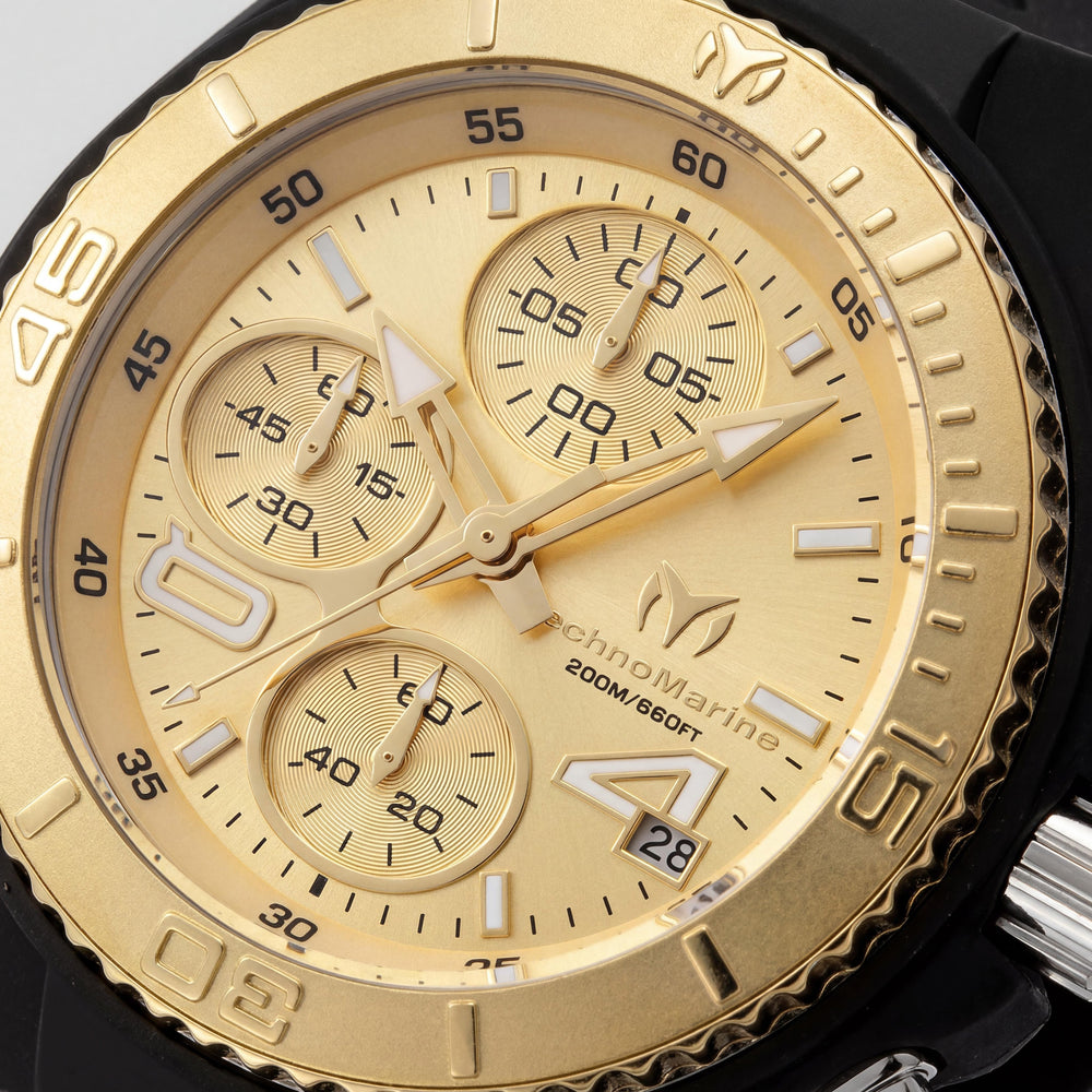 Reloj Unisex Technomarine Cruise TM-125001 de Cuarzo, Acero Inoxidable, Esfera Dorada, Correa de Silicona, Cronógrafo, 40mm