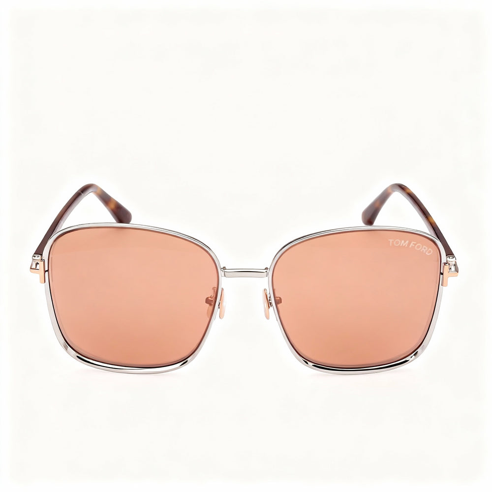 Tom Ford Contemporary Fern FT1029 Men's Metal Square Sunglasses, Shiny Satin Dark Ruthenium Dark Havana Frame, Brown Mirror Lenses 57mm