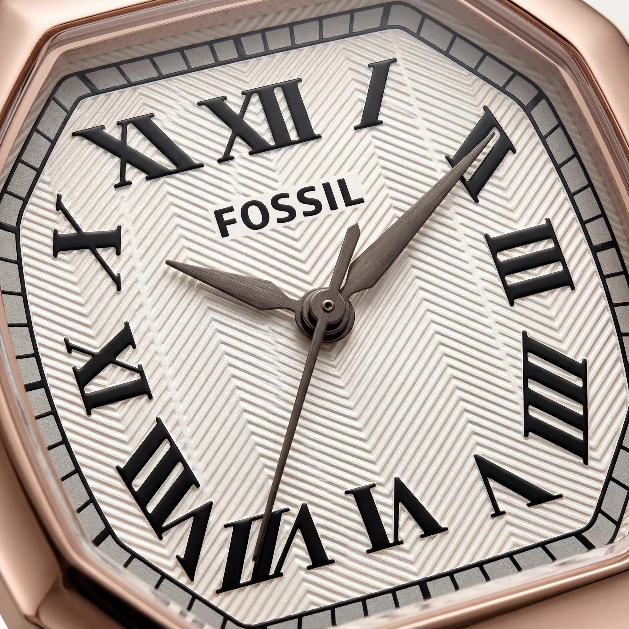 FOSSIL Strap Women's 27mm Rose Gold Stainless Steel Octagonal Case with Textured Dial and Gray Croco Leather Strap Watch, Photo 2