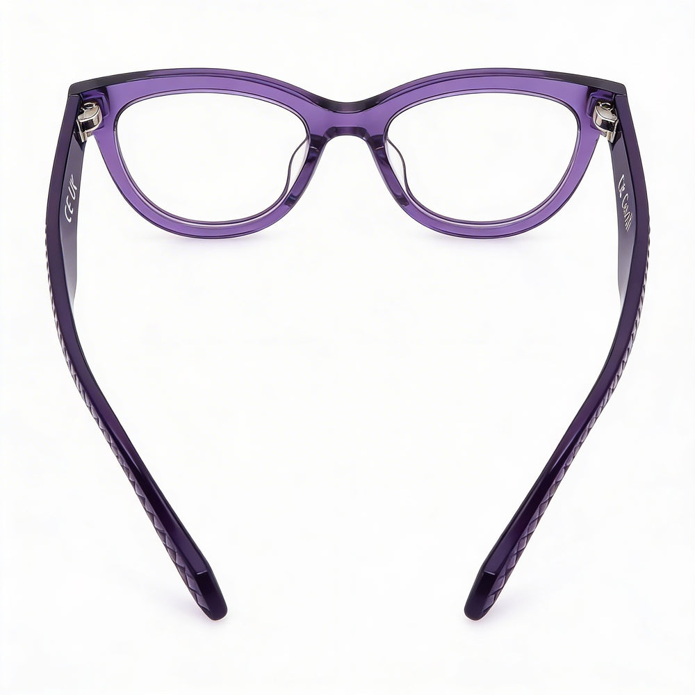 Montura de acetato para mujer Just Cavalli Vjc004v en violeta transparente, lentes de 51 mm, puente de 20 mm, patillas de 140 mm
